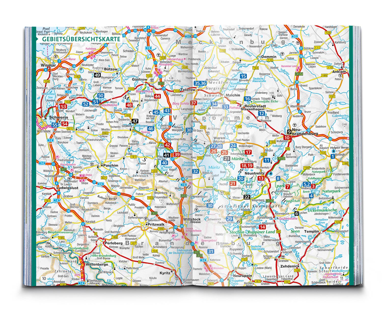 Beispielinhalt (Bild) KOMPASS Wanderführer Mecklenburgische Seenplatte, Land der 1000 Seen mit Nationalpark Müritz, 55 Touren mit Extra-Tourenkarte