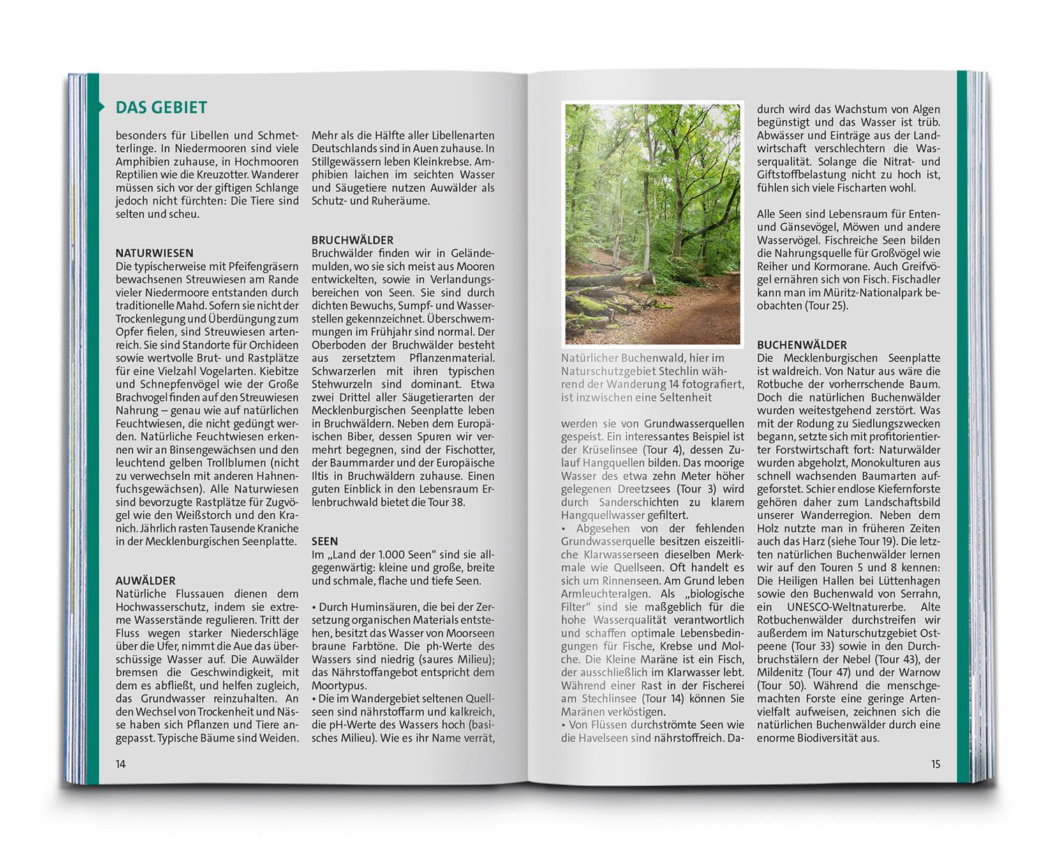 Beispielinhalt (Bild) KOMPASS Wanderführer Mecklenburgische Seenplatte, Land der 1000 Seen mit Nationalpark Müritz, 55 Touren mit Extra-Tourenkarte