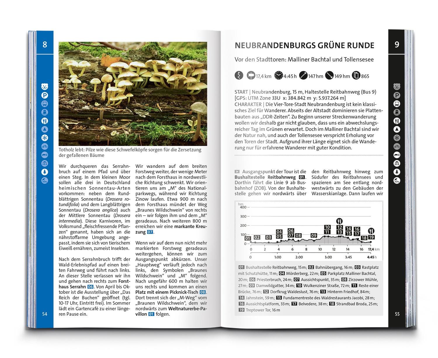 Beispielinhalt (Bild) KOMPASS Wanderführer Mecklenburgische Seenplatte, Land der 1000 Seen mit Nationalpark Müritz, 55 Touren mit Extra-Tourenkarte