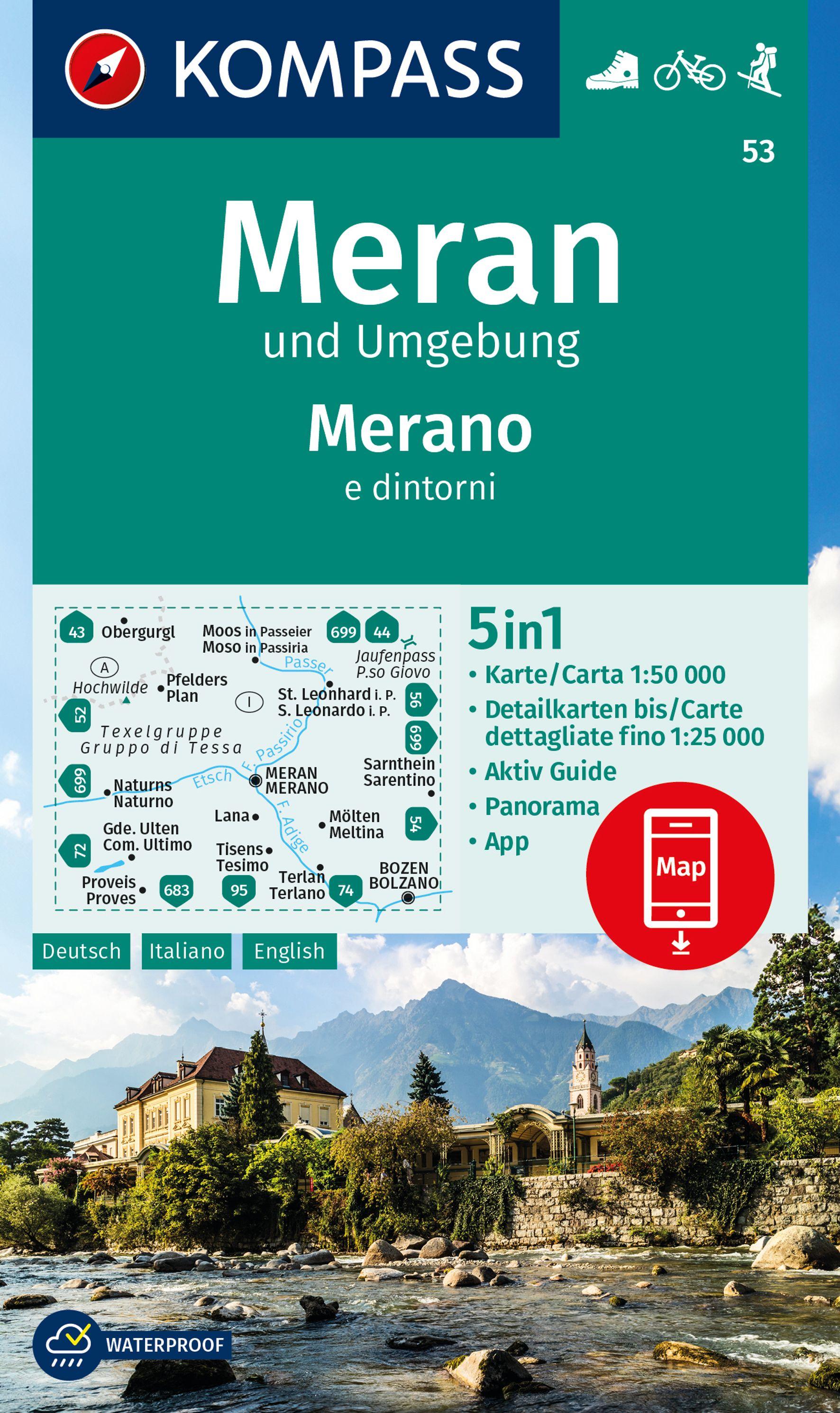 Vorderes Coverbild KOMPASS Wanderkarte 53 Meran und Umgebung / Merano e dintorni 1:50.000