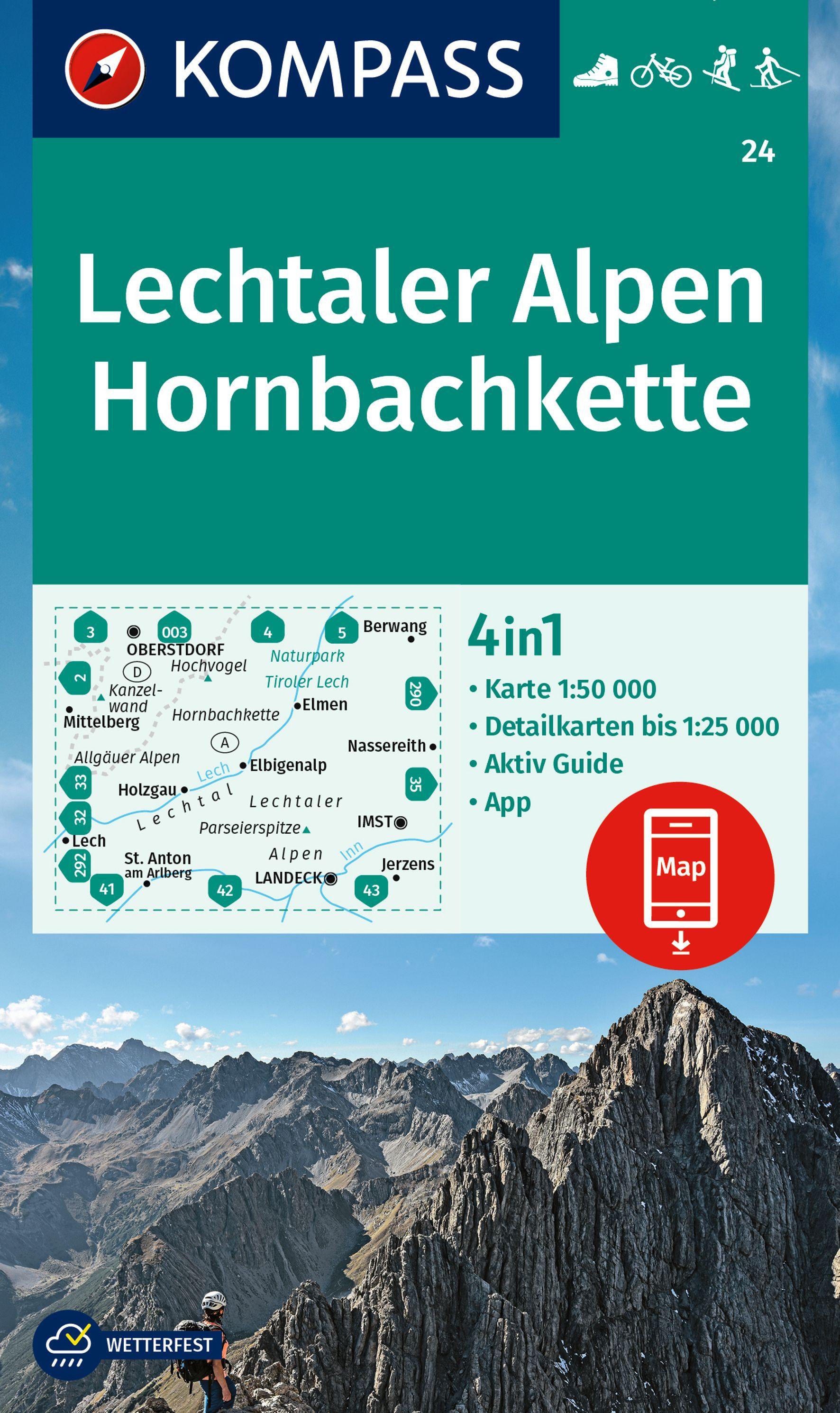 Vorderes Coverbild KOMPASS Wanderkarte 24 Lechtaler Alpen, Hornbachkette 1:50.000