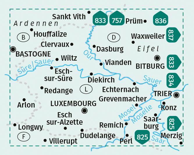 Beispielinhalt (Bild) KOMPASS Wanderkarten-Set 2202 Luxemburg (2 Karten) 1:50.000