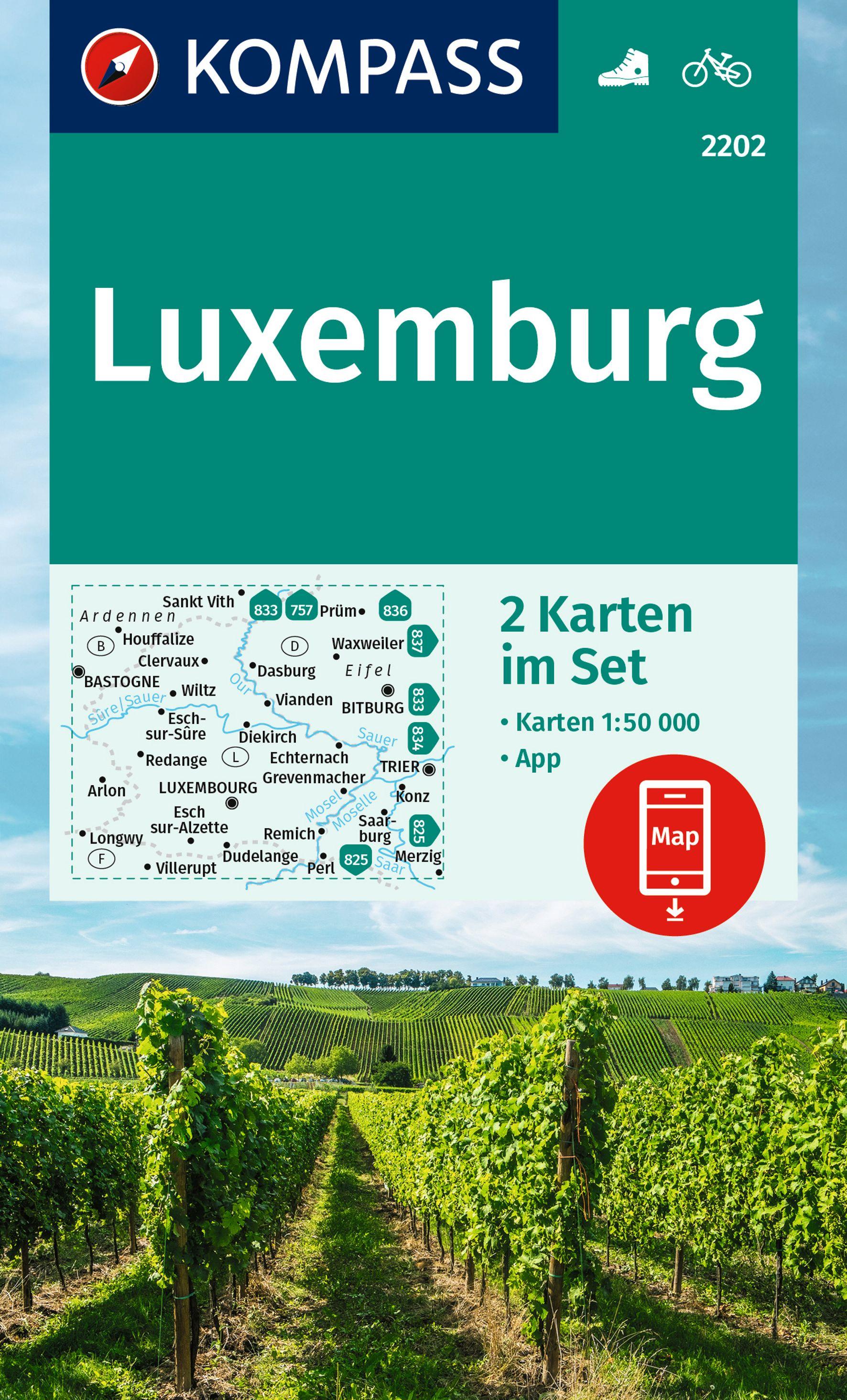 Vorderes Coverbild KOMPASS Wanderkarten-Set 2202 Luxemburg (2 Karten) 1:50.000