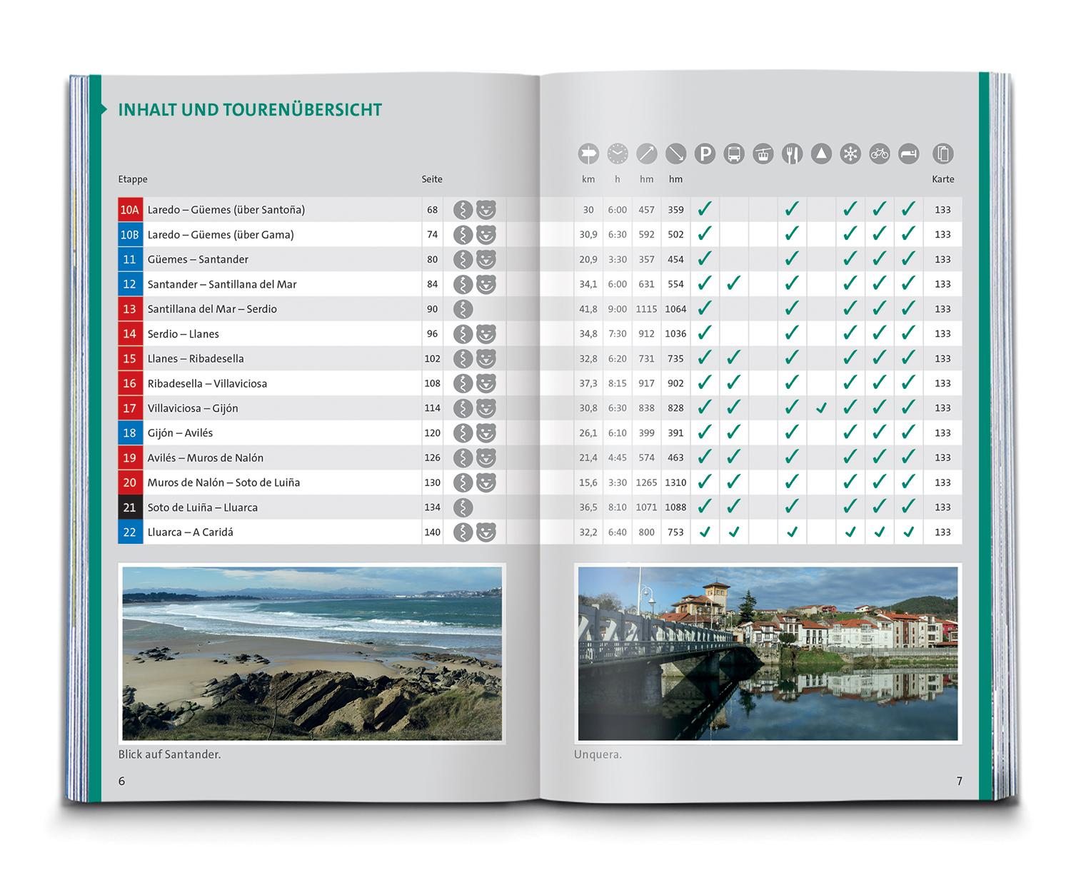 Beispielinhalt (Bild) KOMPASS Wanderführer Jakobsweg Camino del Norte, 36 Etappen mit Extra-Tourenkarte