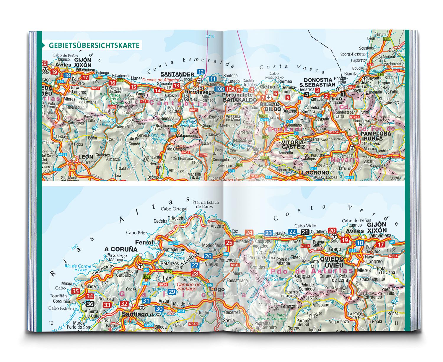 Beispielinhalt (Bild) KOMPASS Wanderführer Jakobsweg Camino del Norte, 36 Etappen mit Extra-Tourenkarte
