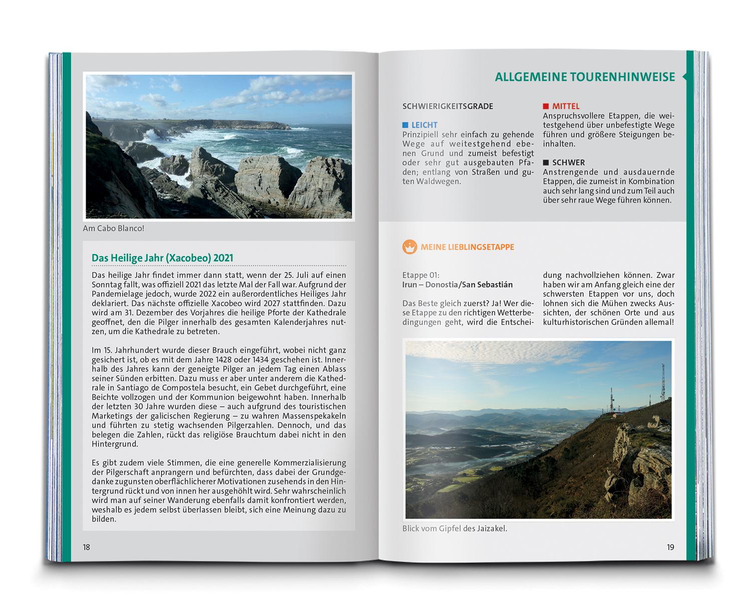 Beispielinhalt (Bild) KOMPASS Wanderführer Jakobsweg Camino del Norte, 36 Etappen mit Extra-Tourenkarte