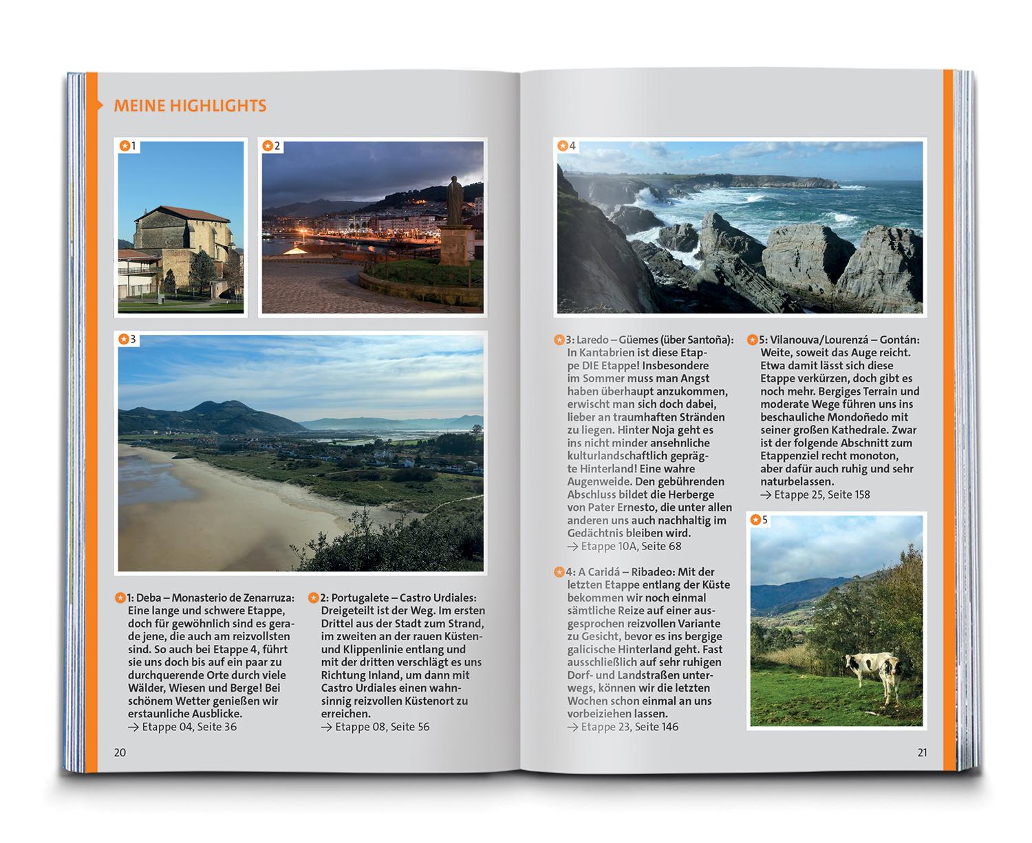 Beispielinhalt (Bild) KOMPASS Wanderführer Jakobsweg Camino del Norte, 36 Etappen mit Extra-Tourenkarte