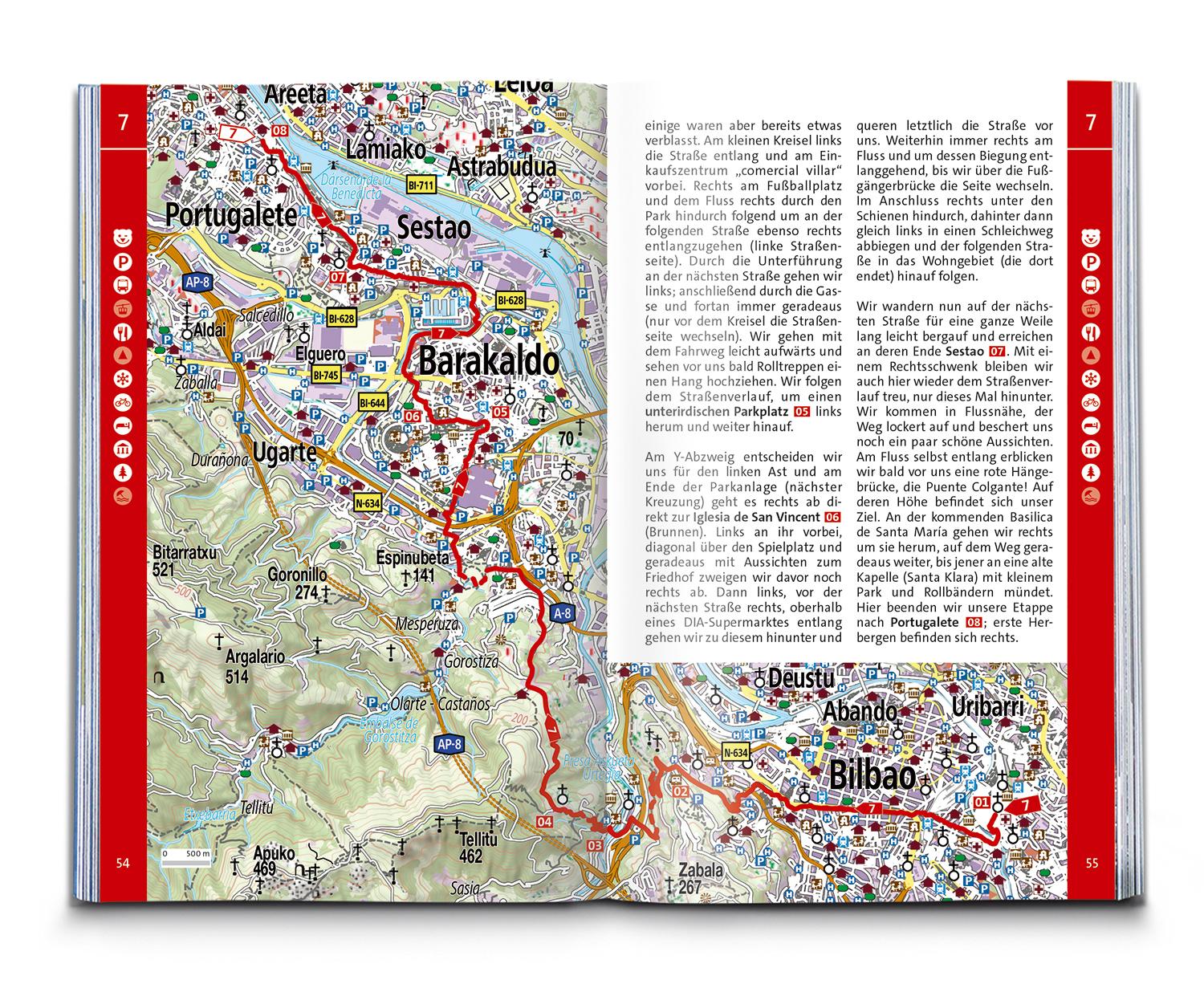 Beispielinhalt (Bild) KOMPASS Wanderführer Jakobsweg Camino del Norte, 36 Etappen mit Extra-Tourenkarte