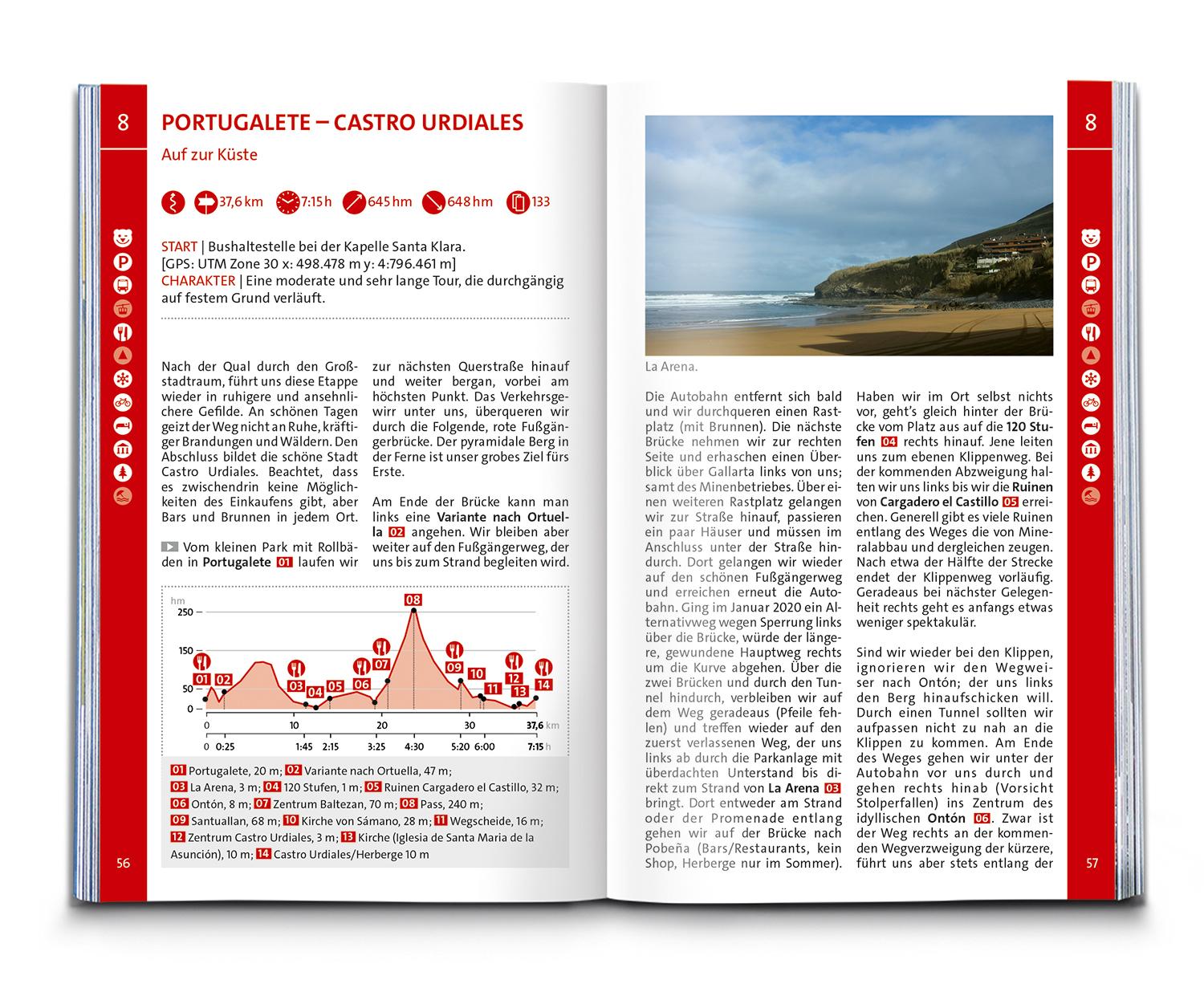 Beispielinhalt (Bild) KOMPASS Wanderführer Jakobsweg Camino del Norte, 36 Etappen mit Extra-Tourenkarte