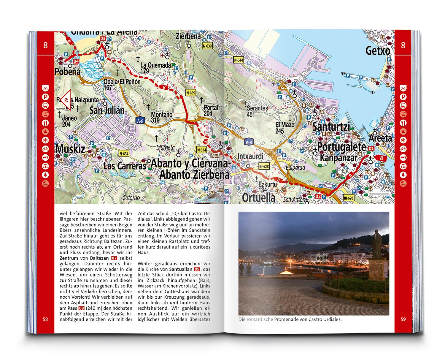 Beispielinhalt (Bild) KOMPASS Wanderführer Jakobsweg Camino del Norte, 36 Etappen mit Extra-Tourenkarte