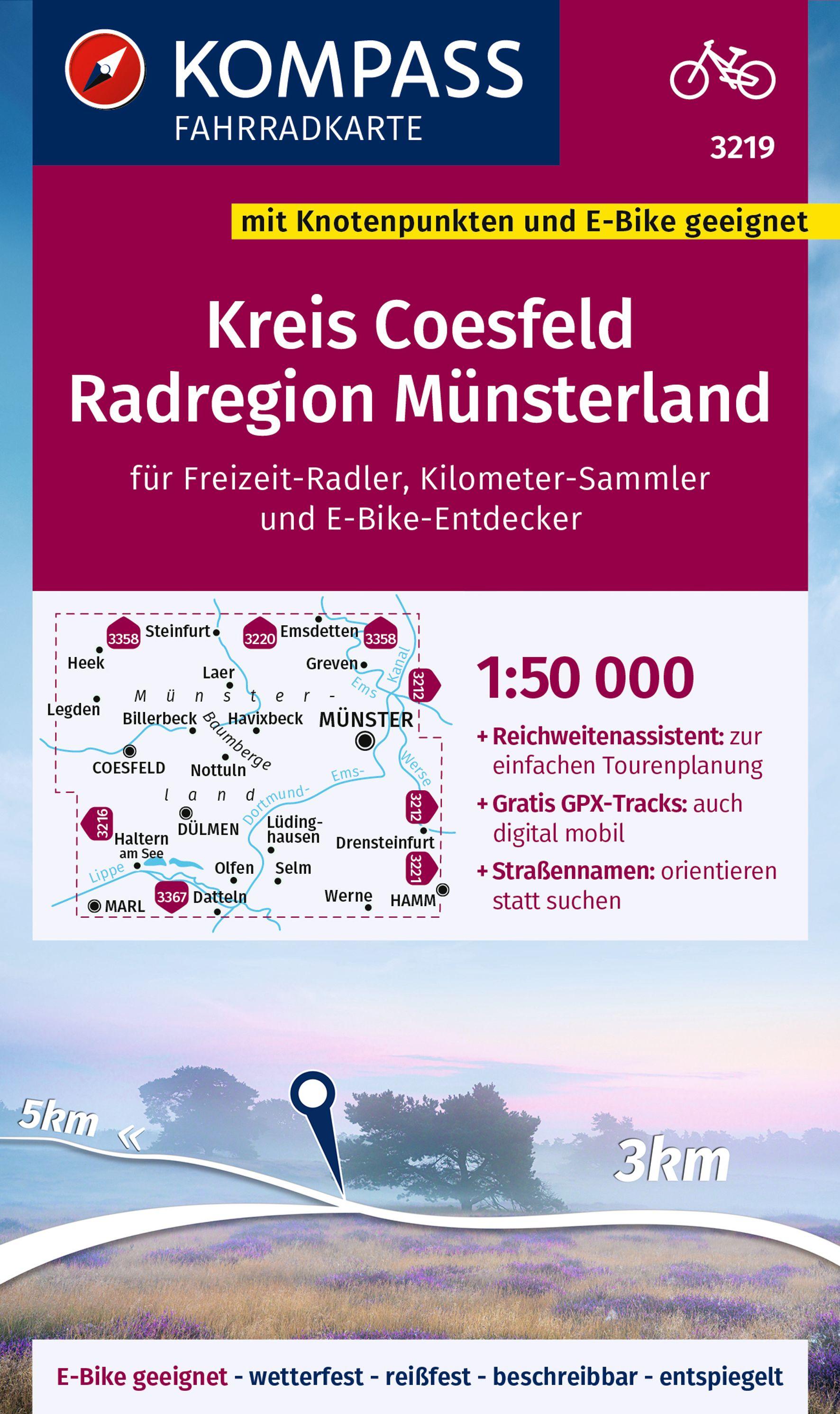 Vorderes Coverbild KOMPASS Fahrradkarte 3219 Kreis Coesfeld - Radregion Münsterland mit Knotenpunkten 1:50.000
