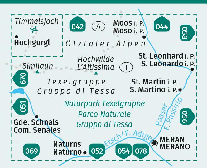 Beispielinhalt (Bild) KOMPASS Wanderkarte 043 Naturpark Texelgruppe, Meraner Höhenweg, Parco Naturale Gruppo di Tessa, Alta Via di Merano 1:25.000
