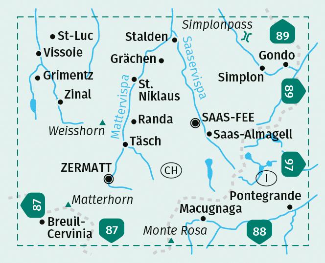 Beispielinhalt (Bild) KOMPASS Wanderkarte 117 Zermatt, Saas-Fee 1:40.000
