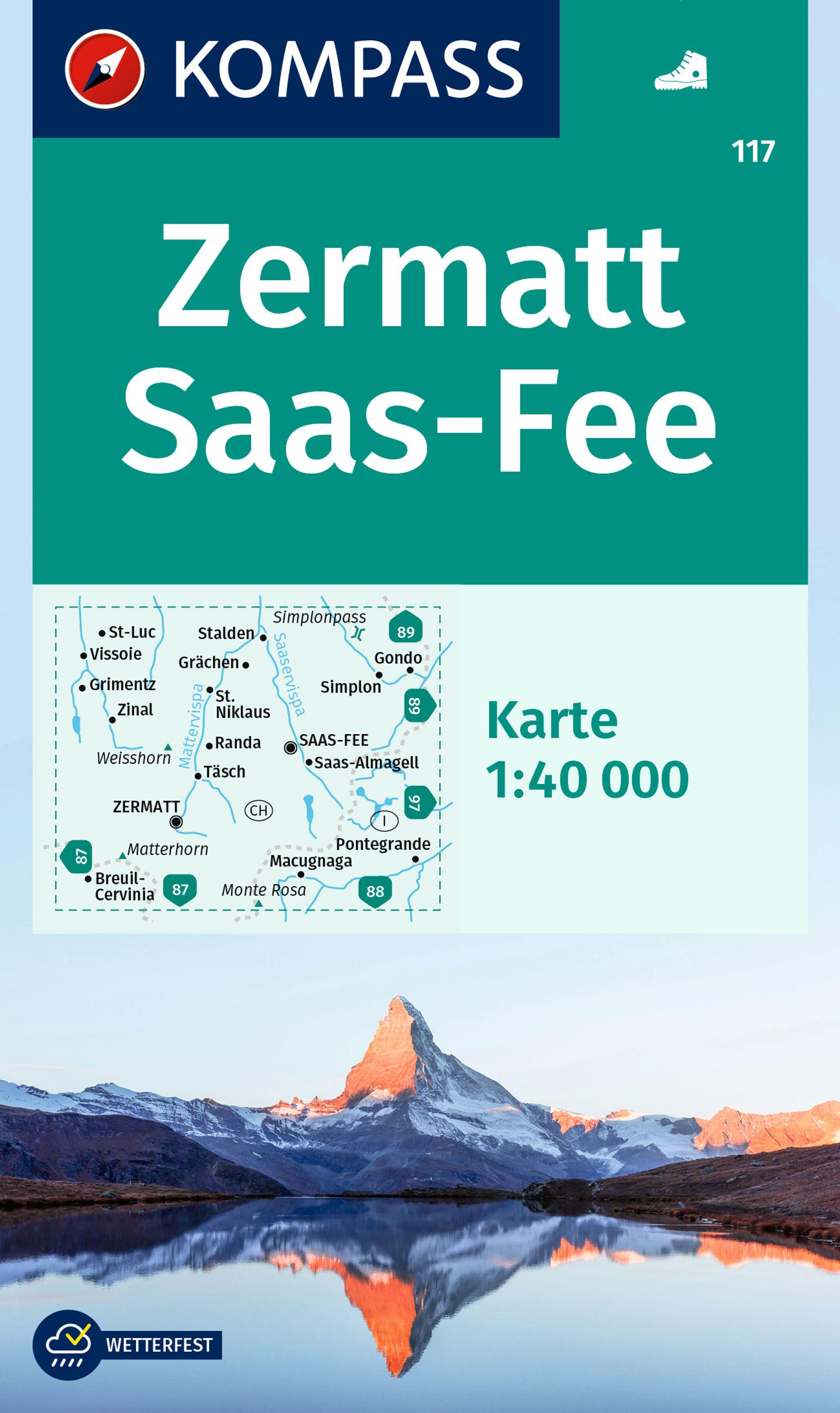 Vorderes Coverbild KOMPASS Wanderkarte 117 Zermatt, Saas-Fee 1:40.000