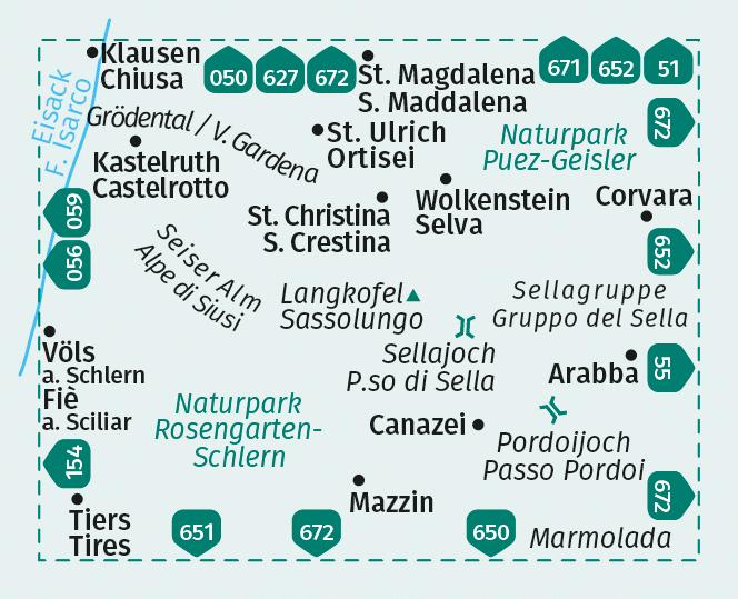 Beispielinhalt (Bild) KOMPASS Wanderkarte 616 Gröden / Val Gardena, Sella, Canazei 1:25.000