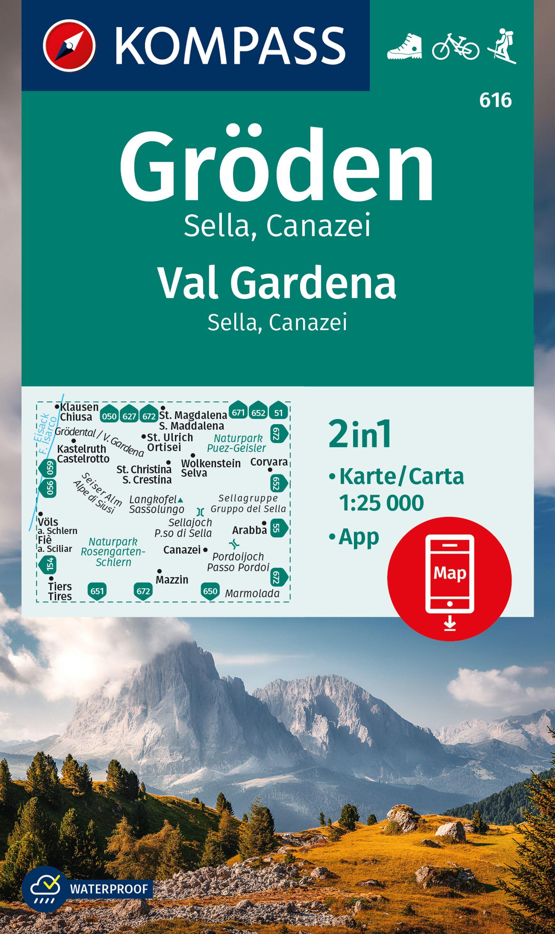 Vorderes Coverbild KOMPASS Wanderkarte 616 Gröden / Val Gardena, Sella, Canazei 1:25.000