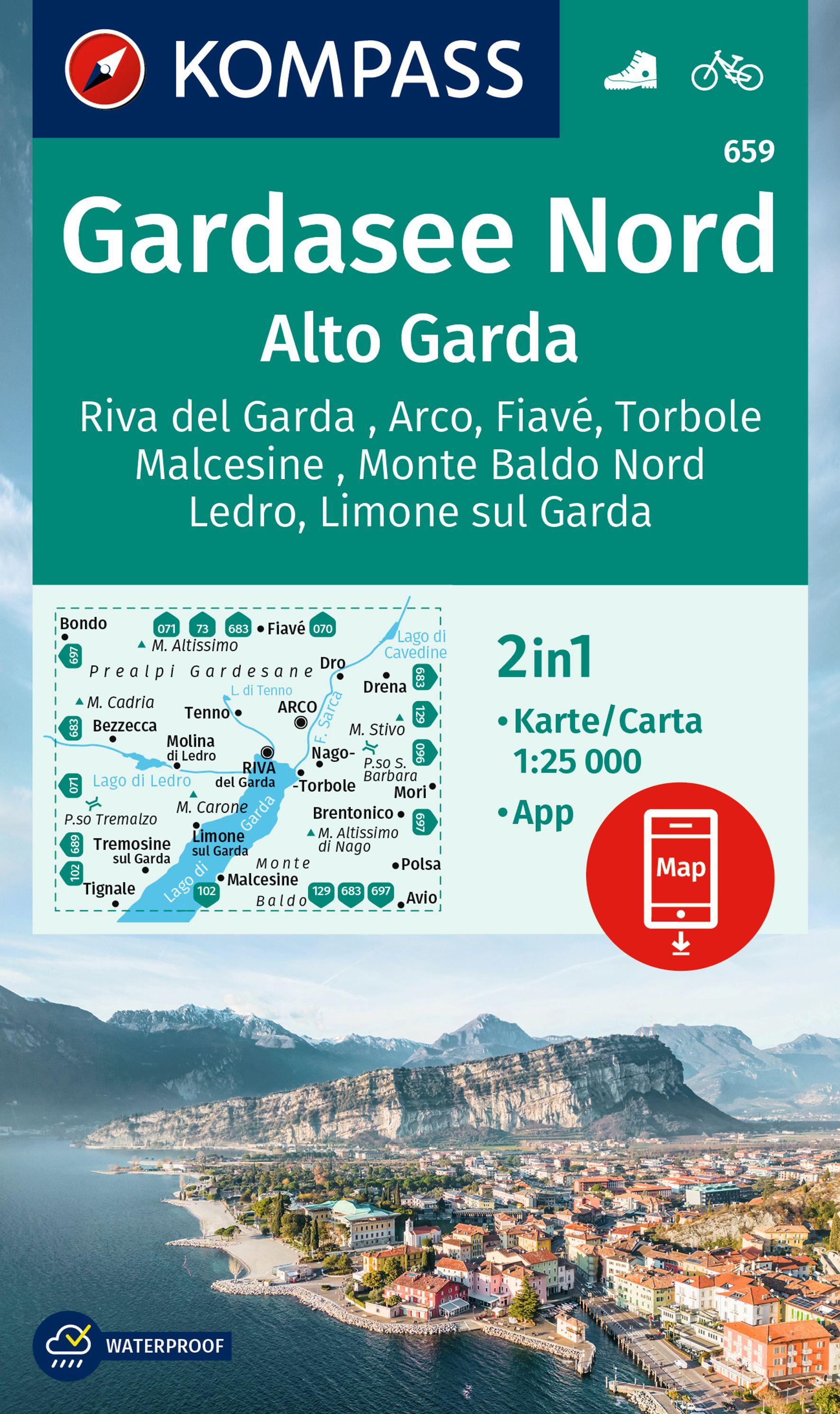Vorderes Coverbild KOMPASS Wanderkarte 659 Gardasee Nord / Alto Garda, Riva del Garda, Arco, Fiavé, Torbole, Malcesine, Monte Baldo Nord, Ledro, Limone sul Garda 1:25.000