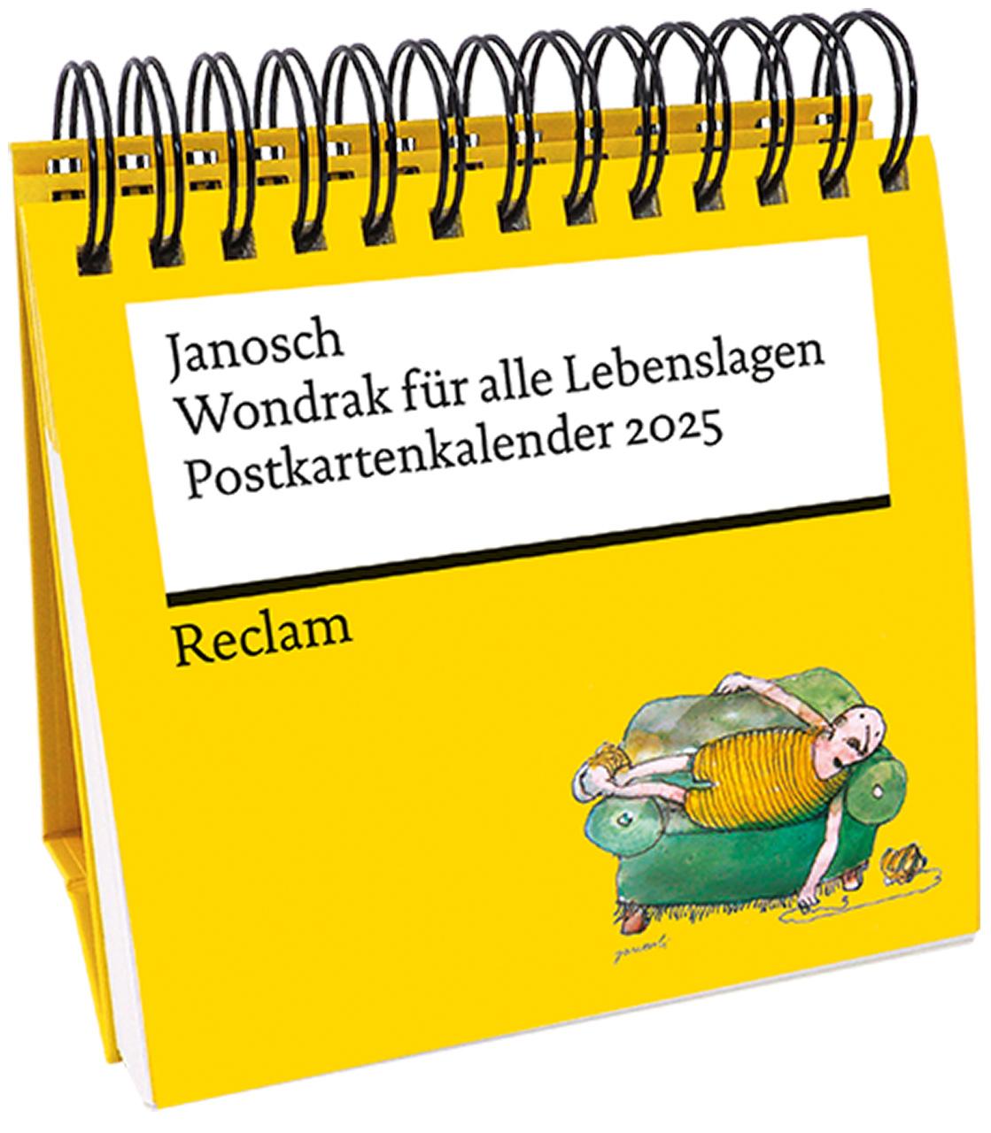 Vorderes Coverbild Janosch: 'Wondrak für alle Lebenslagen' (Postkartenkalender 2025) | Mit Zitaten und Illustrationen von Janosch