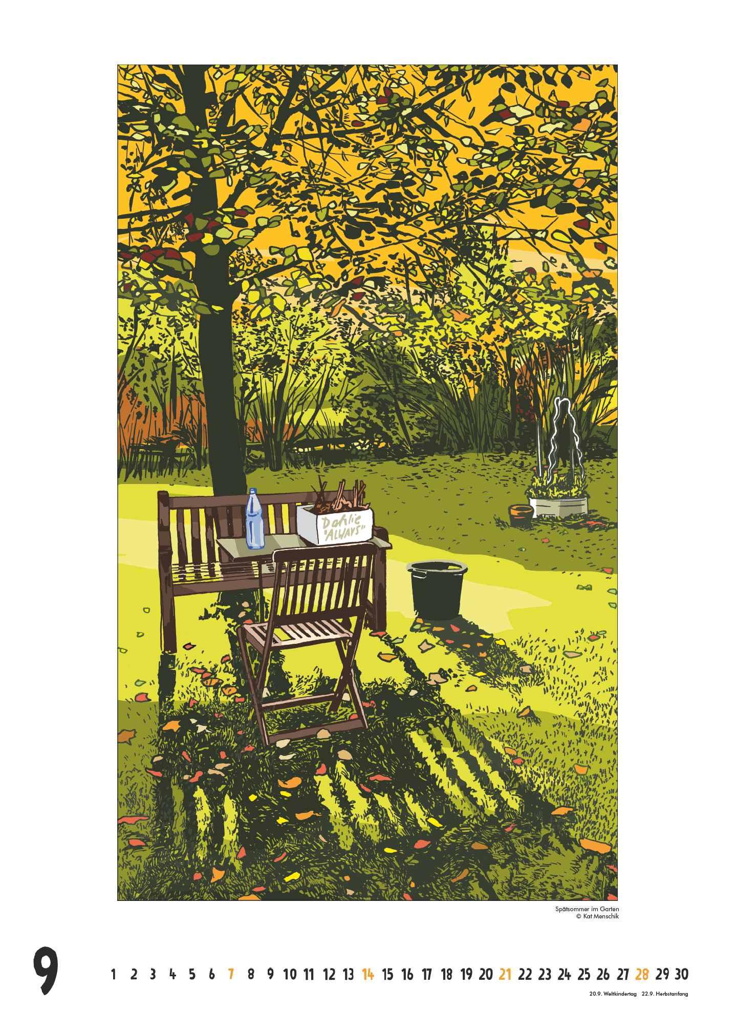 Beispielinhalt (Bild) Kat Menschik: Daheim - Posterkalender mit Illustrationen 2025 - Wand-Kalender von DUMONT - Format 50 x 70 cm