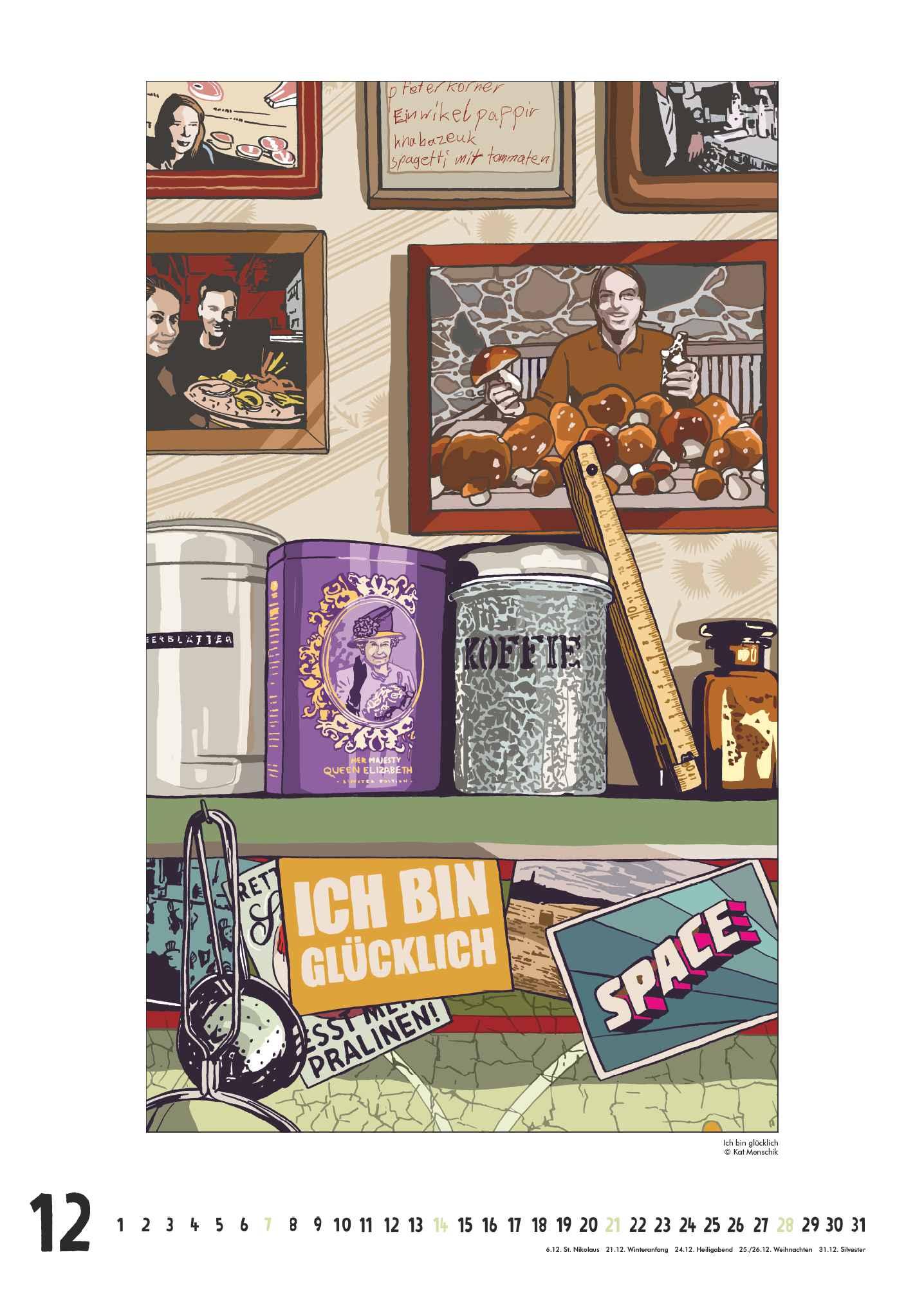 Beispielinhalt (Bild) Kat Menschik: Daheim - Posterkalender mit Illustrationen 2025 - Wand-Kalender von DUMONT - Format 50 x 70 cm