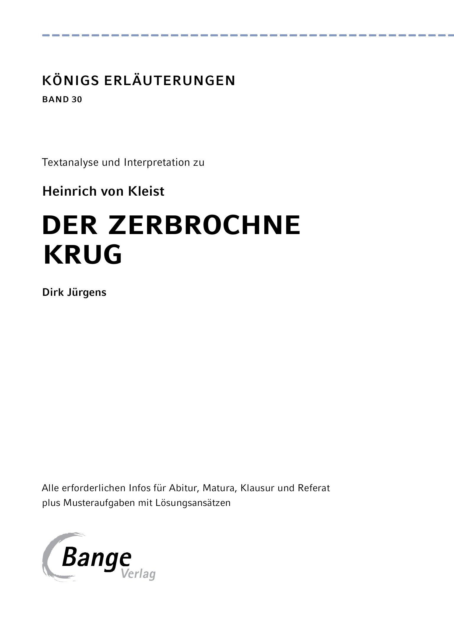 Beispielinhalt (Bild) Der zerbrochne Krug von Heinrich von Kleist. - Textanalyse und Interpretation