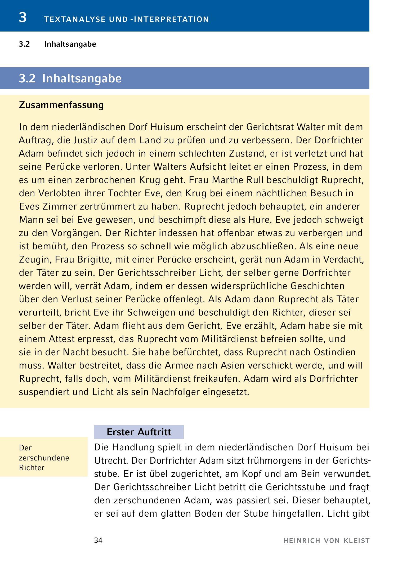Beispielinhalt (Bild) Der zerbrochne Krug von Heinrich von Kleist. - Textanalyse und Interpretation