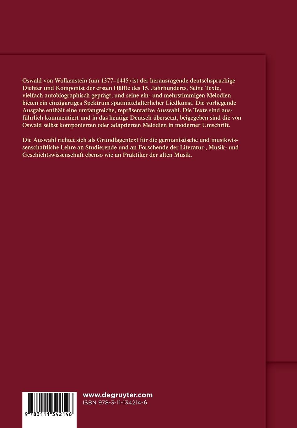 Rückseitencover Oswald von Wolkenstein: Lieder