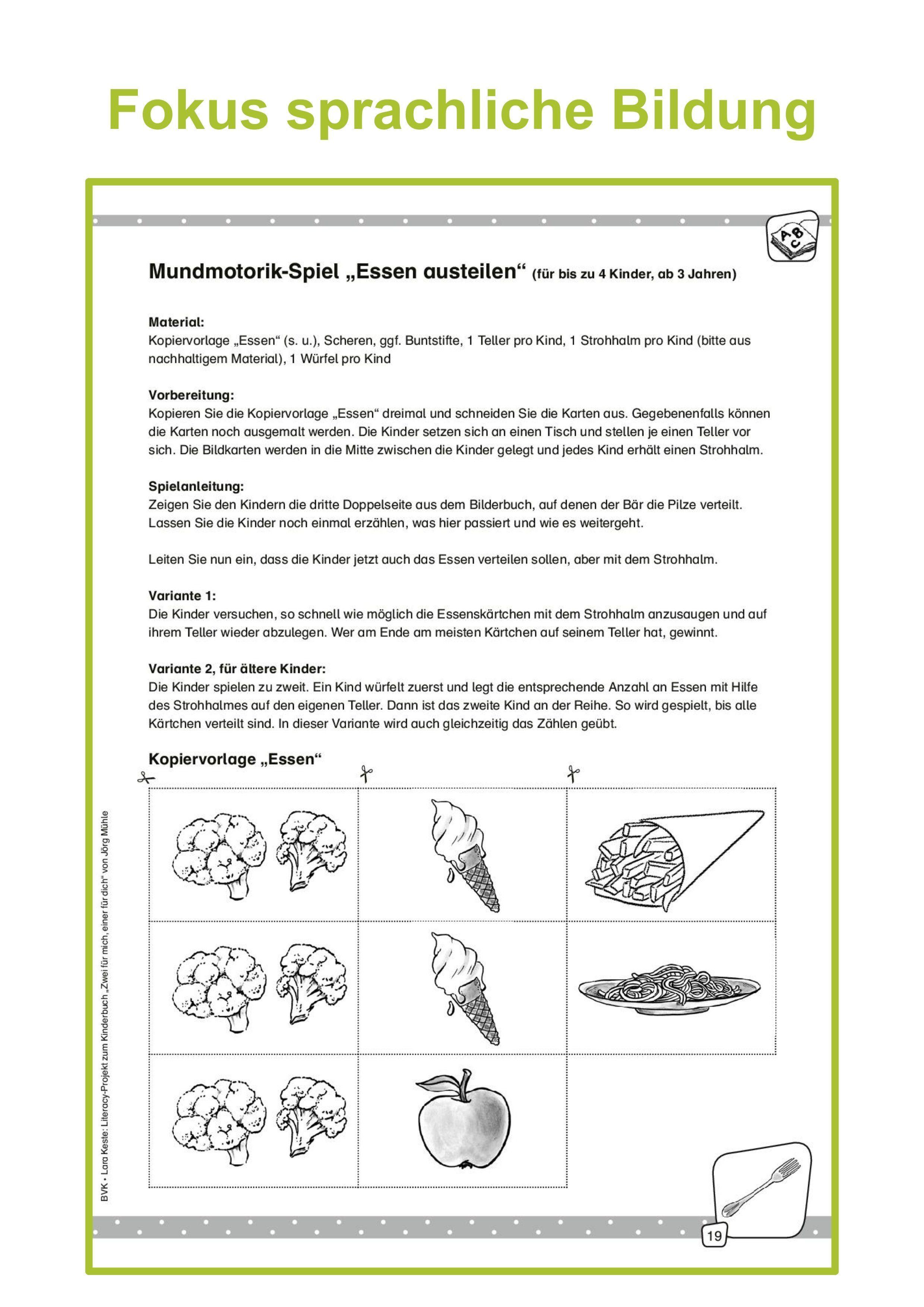 Beispielinhalt (Bild) Literacy-Projekt zum Kinderbuch Zwei für mich, einer für dich