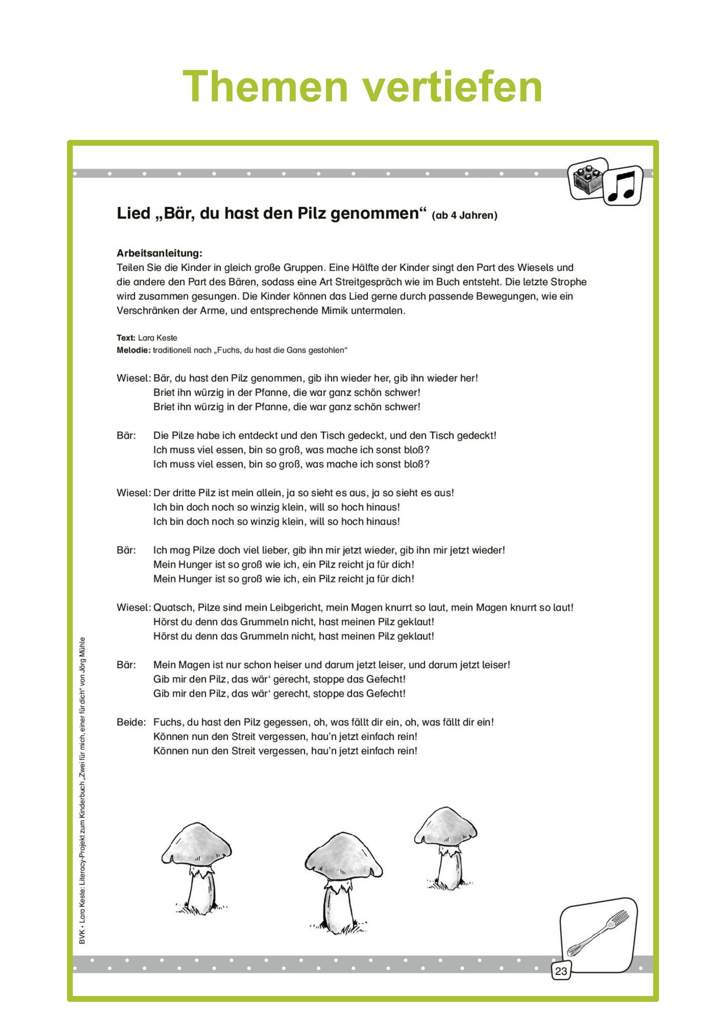 Beispielinhalt (Bild) Literacy-Projekt zum Kinderbuch Zwei für mich, einer für dich