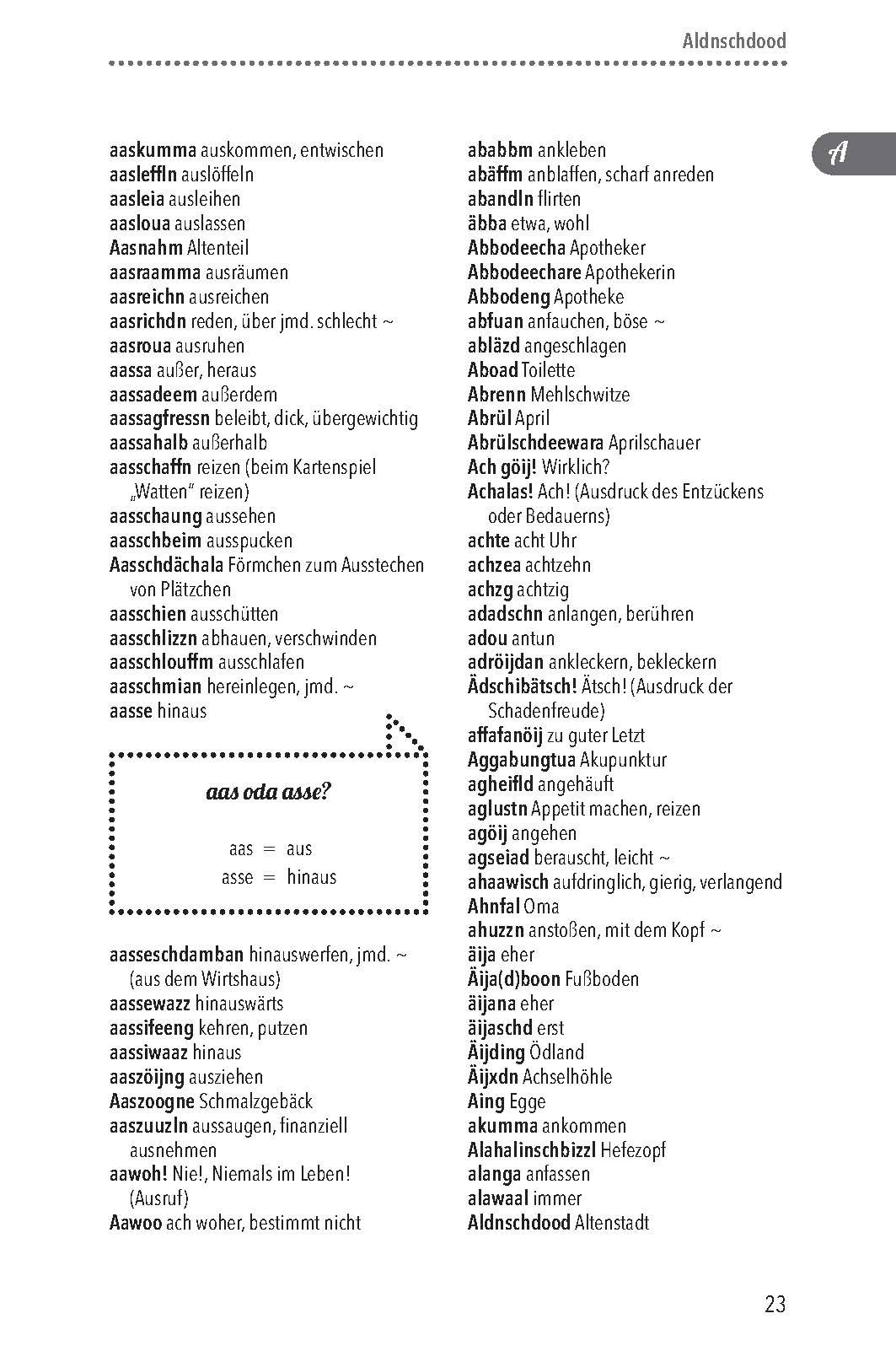 Beispielinhalt (Bild) Oberpfälzer Wörterbuch