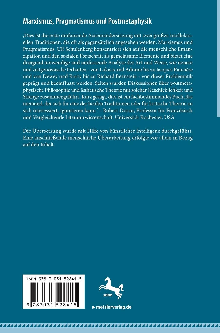 Rückseitencover Marxismus, Pragmatismus und Postmetaphysik