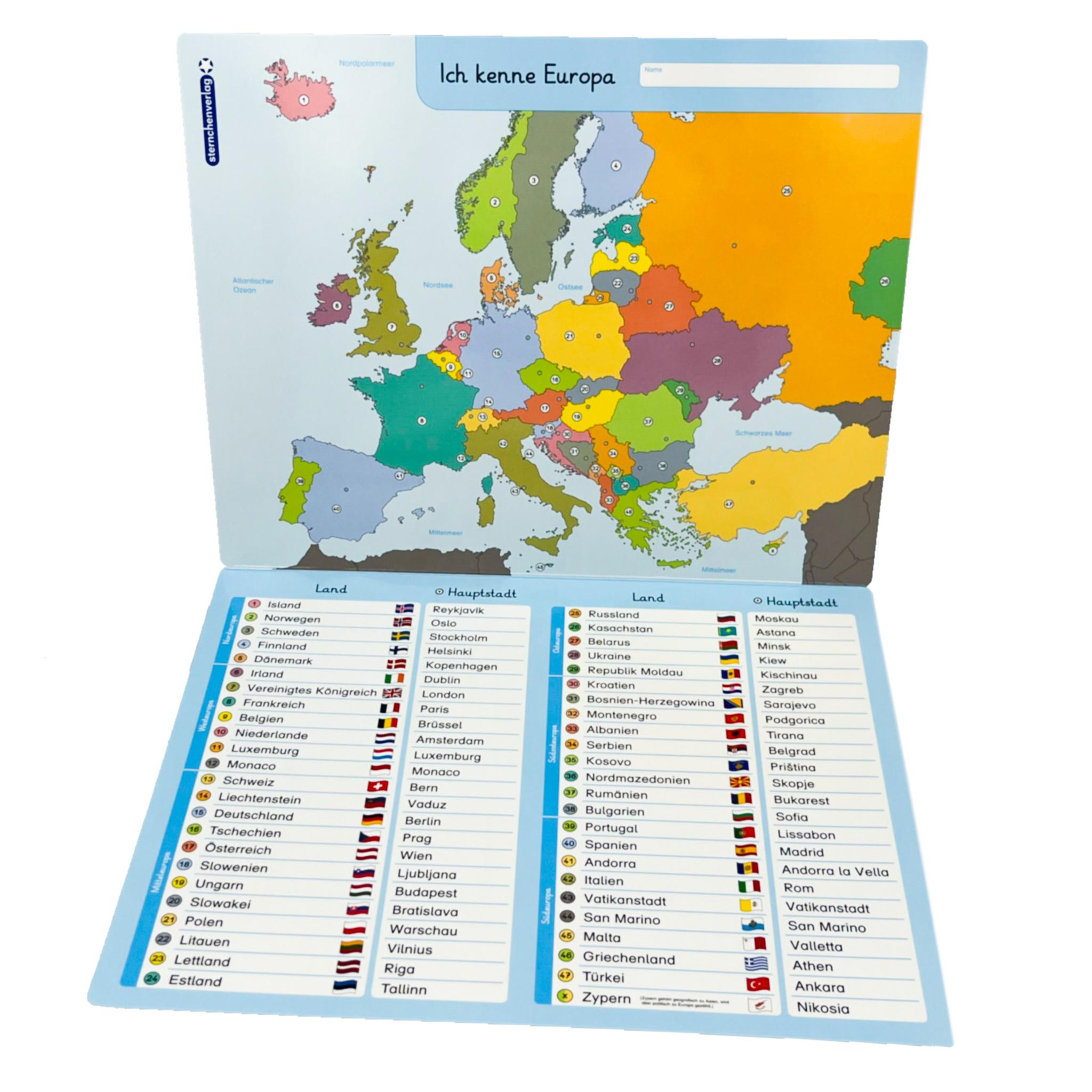 Beispielinhalt (Bild) Ich kenne Europa - Länder und Hauptstädte - Lerntafel mit Stift