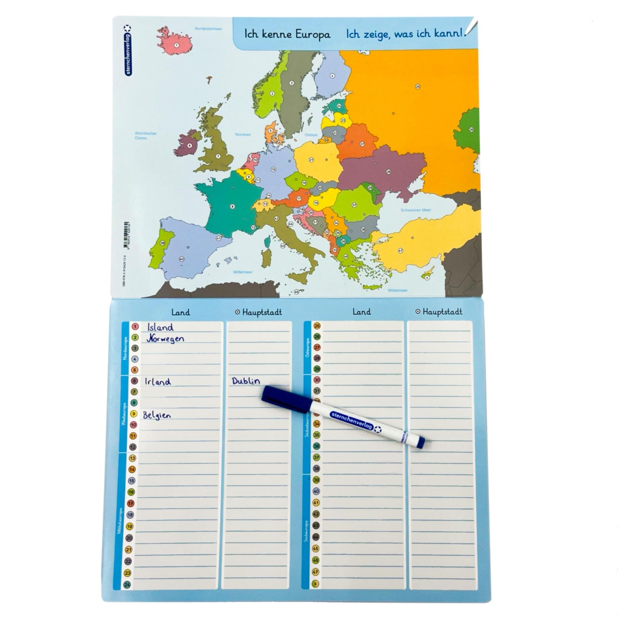 Beispielinhalt (Bild) Ich kenne Europa - Länder und Hauptstädte - Lerntafel mit Stift
