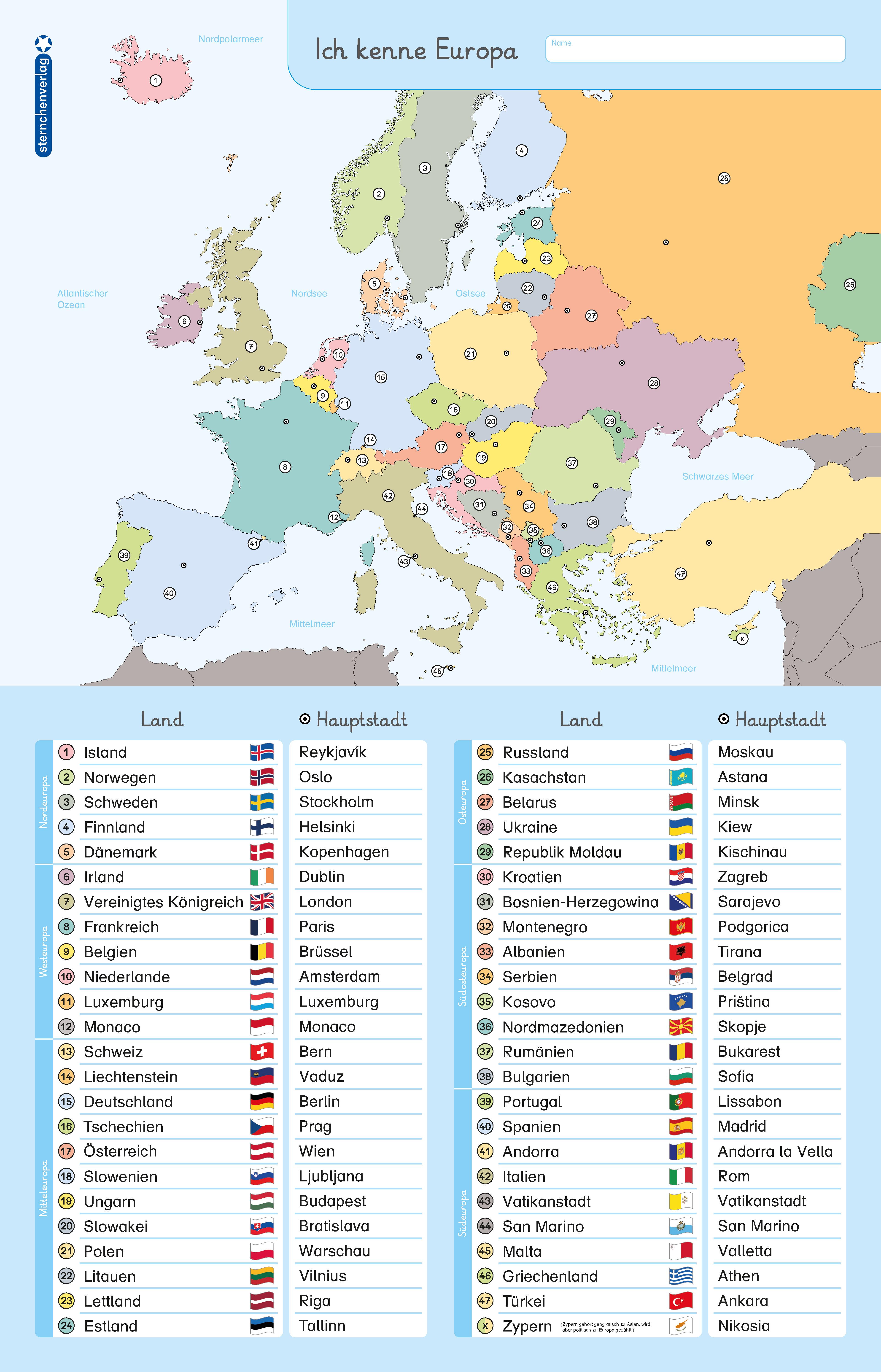 Rückseitencover Ich kenne Europa - Länder und Hauptstädte - Lerntafel mit Stift