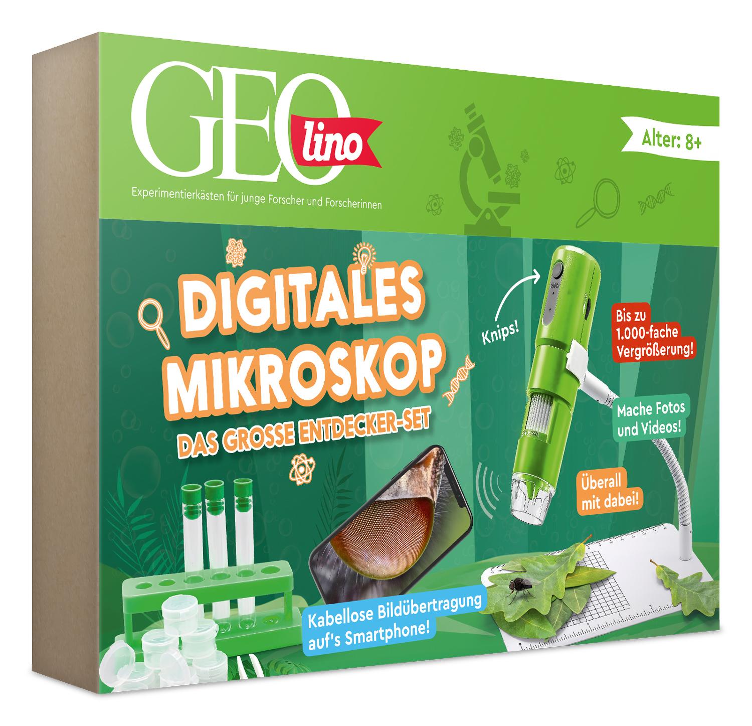 Vorderes Coverbild FRANZIS 67184 - GEOLINO Digitales Mikroskop, das große Entdecker-Set mit Experimentierideen für drinnen und draußen für Kinder ab 8 Jahren, inkl. 96-seitigem Begleitbuch