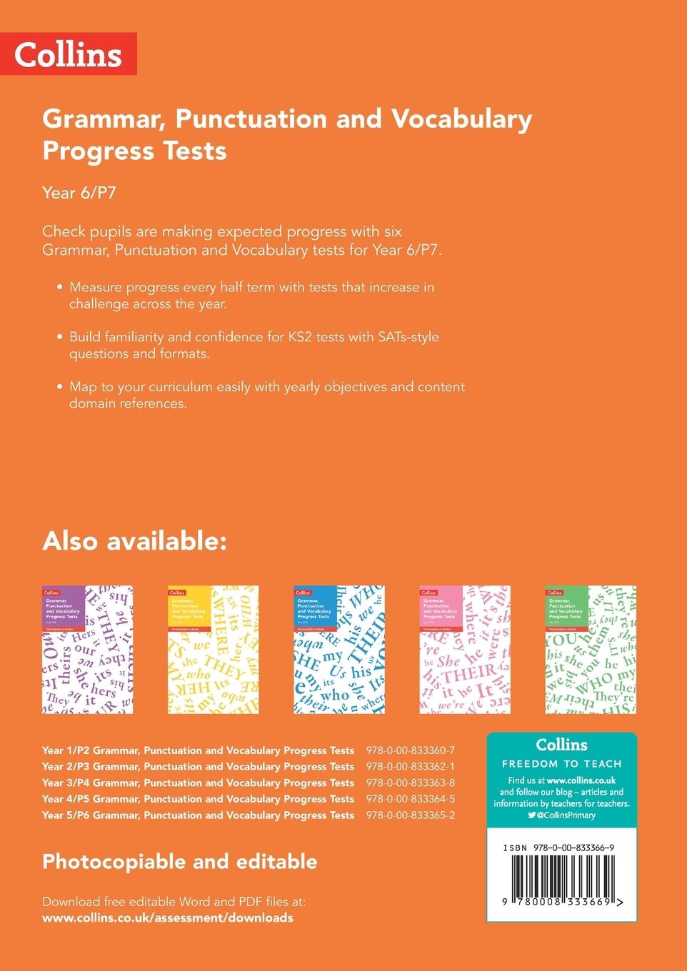 Rückseitencover Year 6/P7 Grammar, Punctuation and Vocabulary Progress Tests