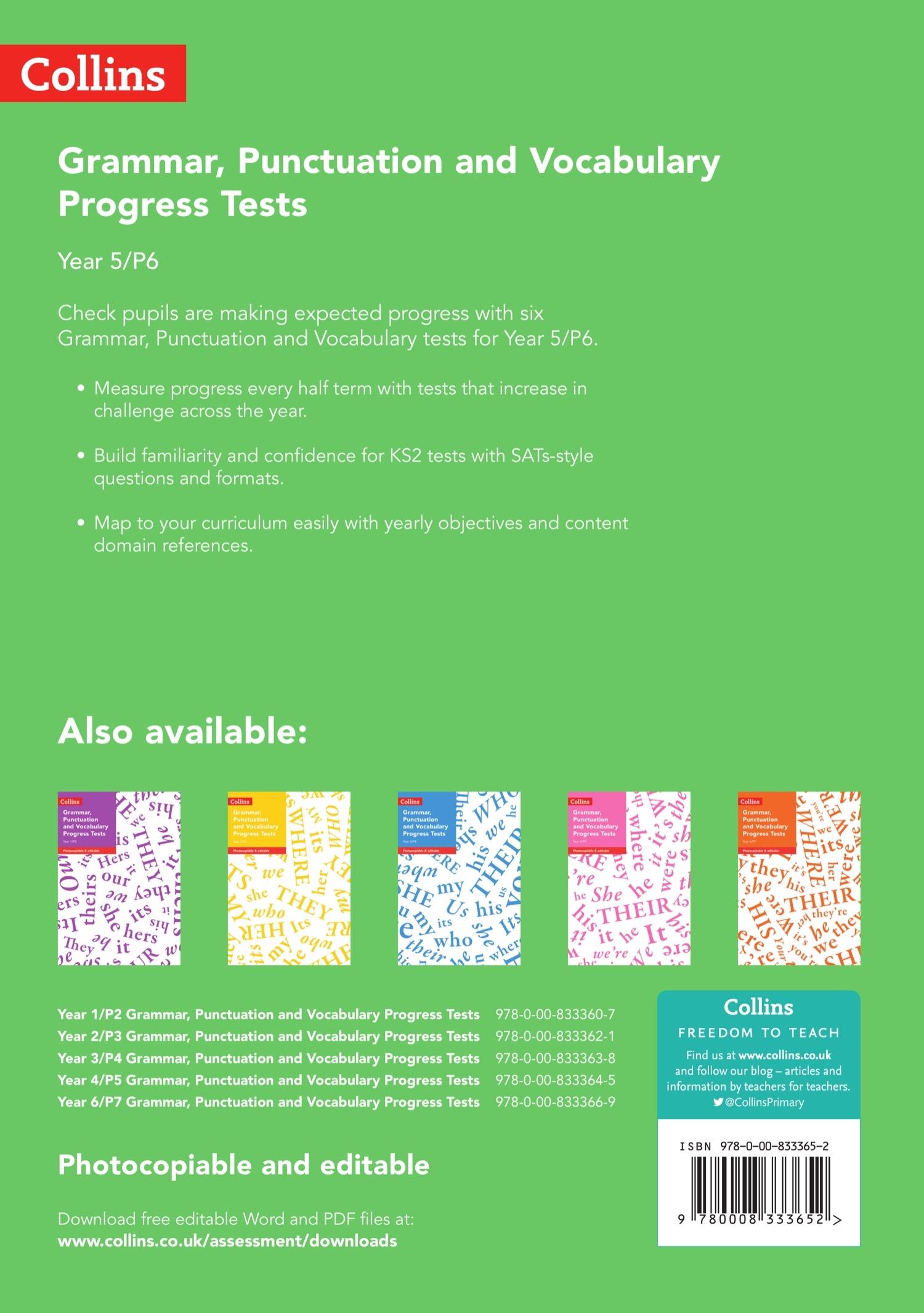 Rückseitencover Year 5/P6 Grammar, Punctuation and Vocabulary Progress Tests