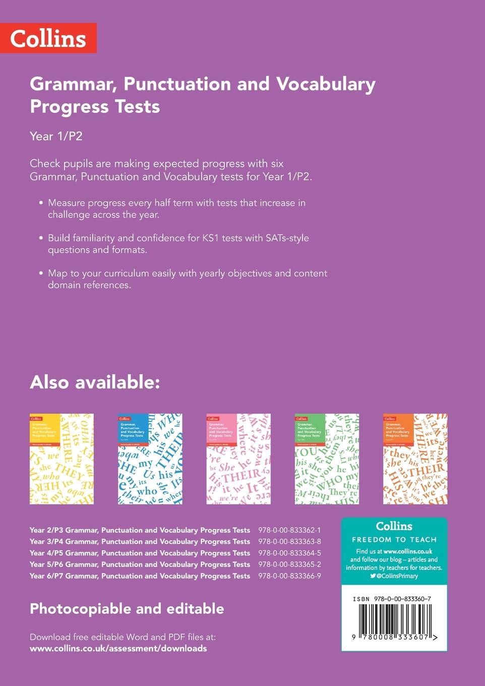 Rückseitencover Year 1/P2 Grammar, Punctuation and Vocabulary Progress Tests