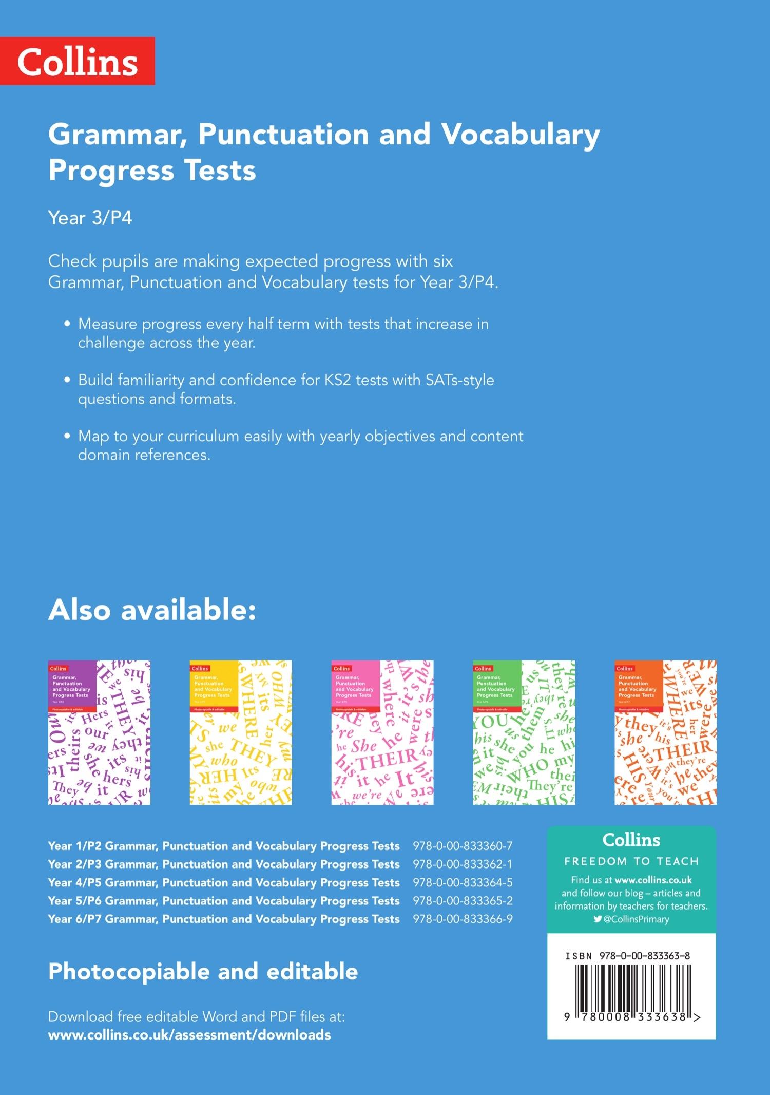 Rückseitencover Year 3/P4 Grammar, Punctuation and Vocabulary Progress Tests