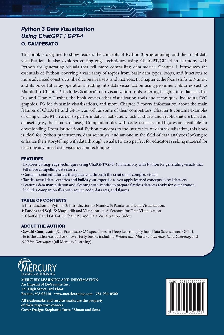 Rückseitencover Python 3 and Data Visualization Using ChatGPT /GPT-4