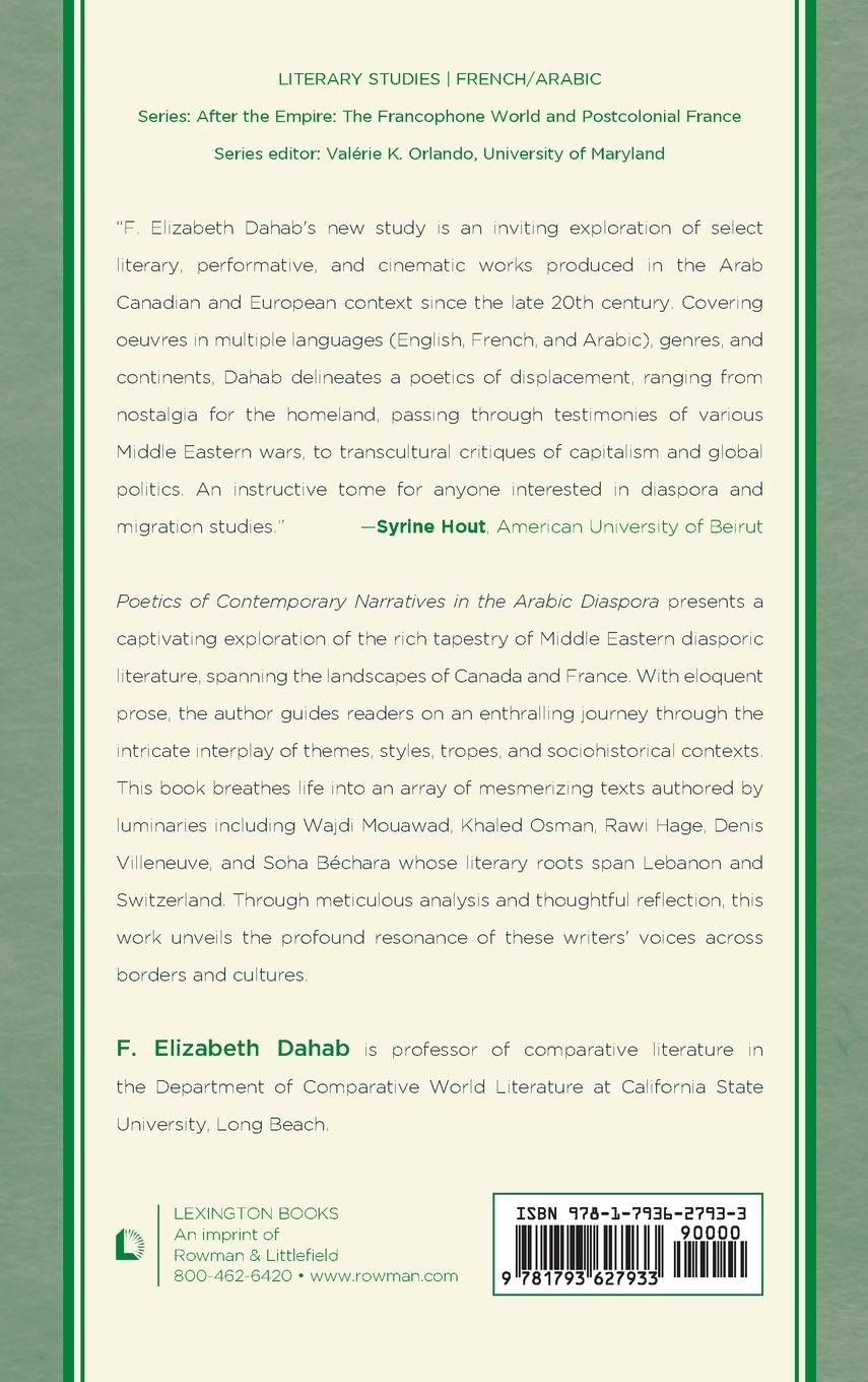 Rückseitencover Poetics of Contemporary Narratives in the Arabic Diaspora
