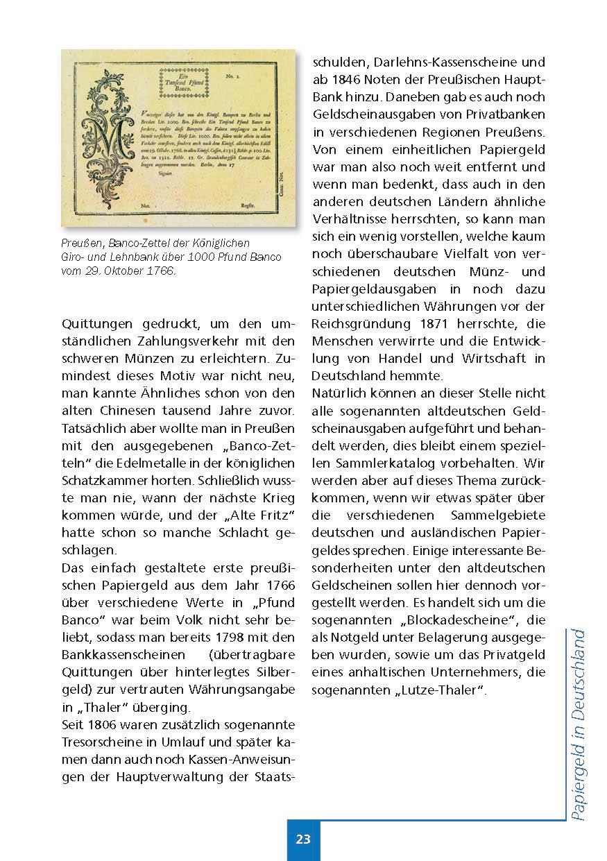 Beispielinhalt (Bild) Handbuch Geldscheinsammeln