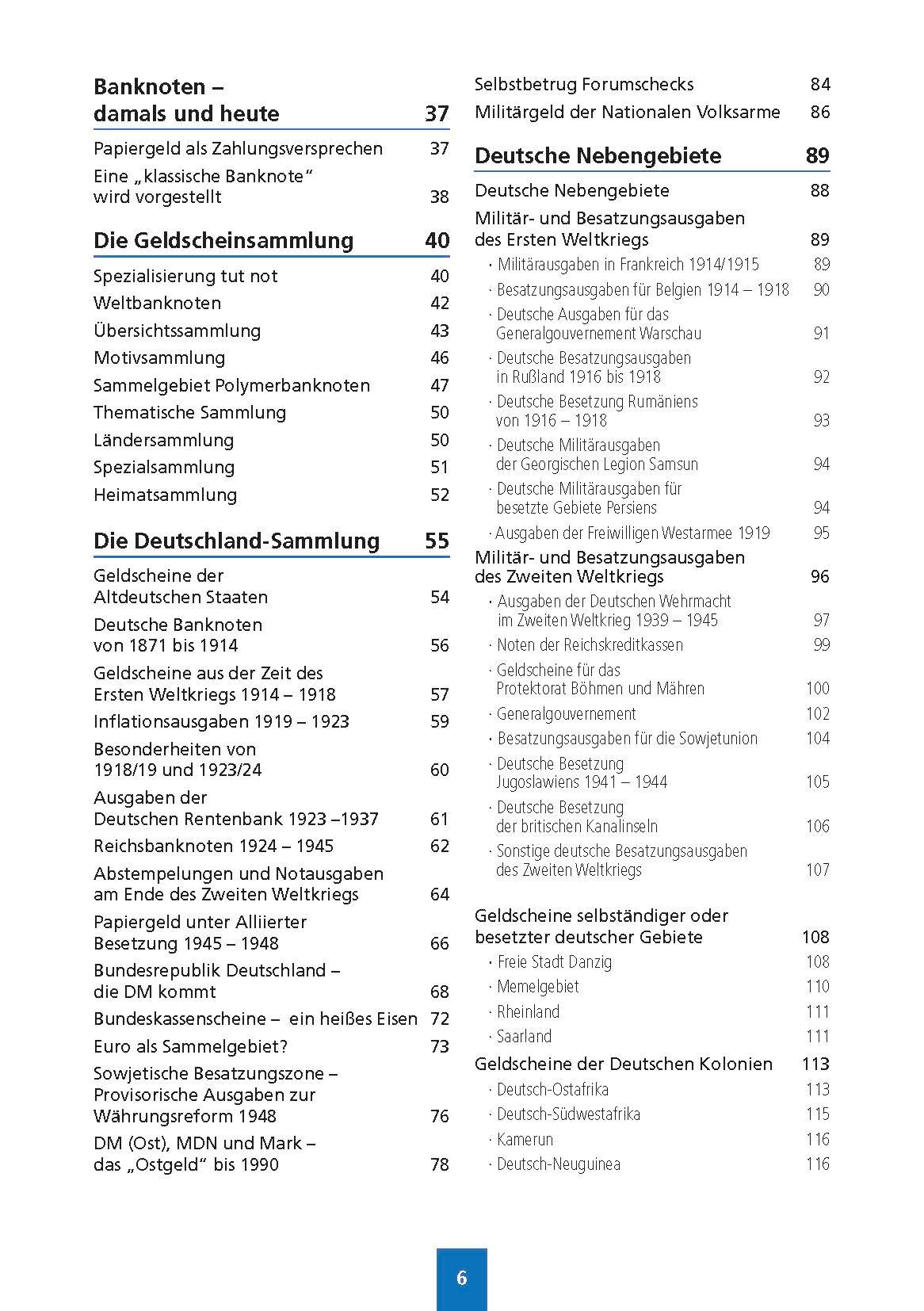 Beispielinhalt (Bild) Handbuch Geldscheinsammeln