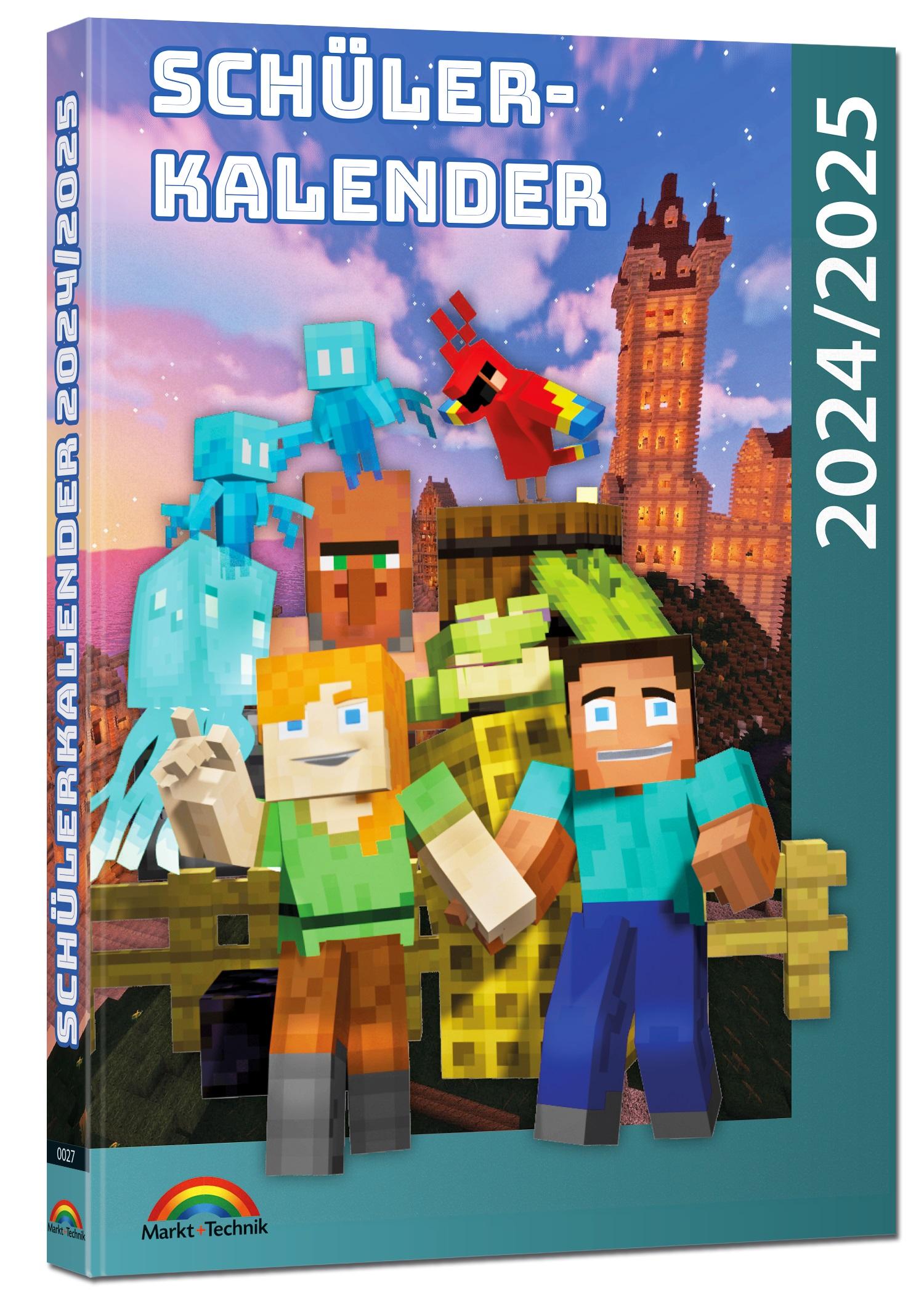Vorderes Coverbild Schülerkalender 2024/2025 mit Minecraft; inklusive Tipps, Tricks & Crafting-Rezepten