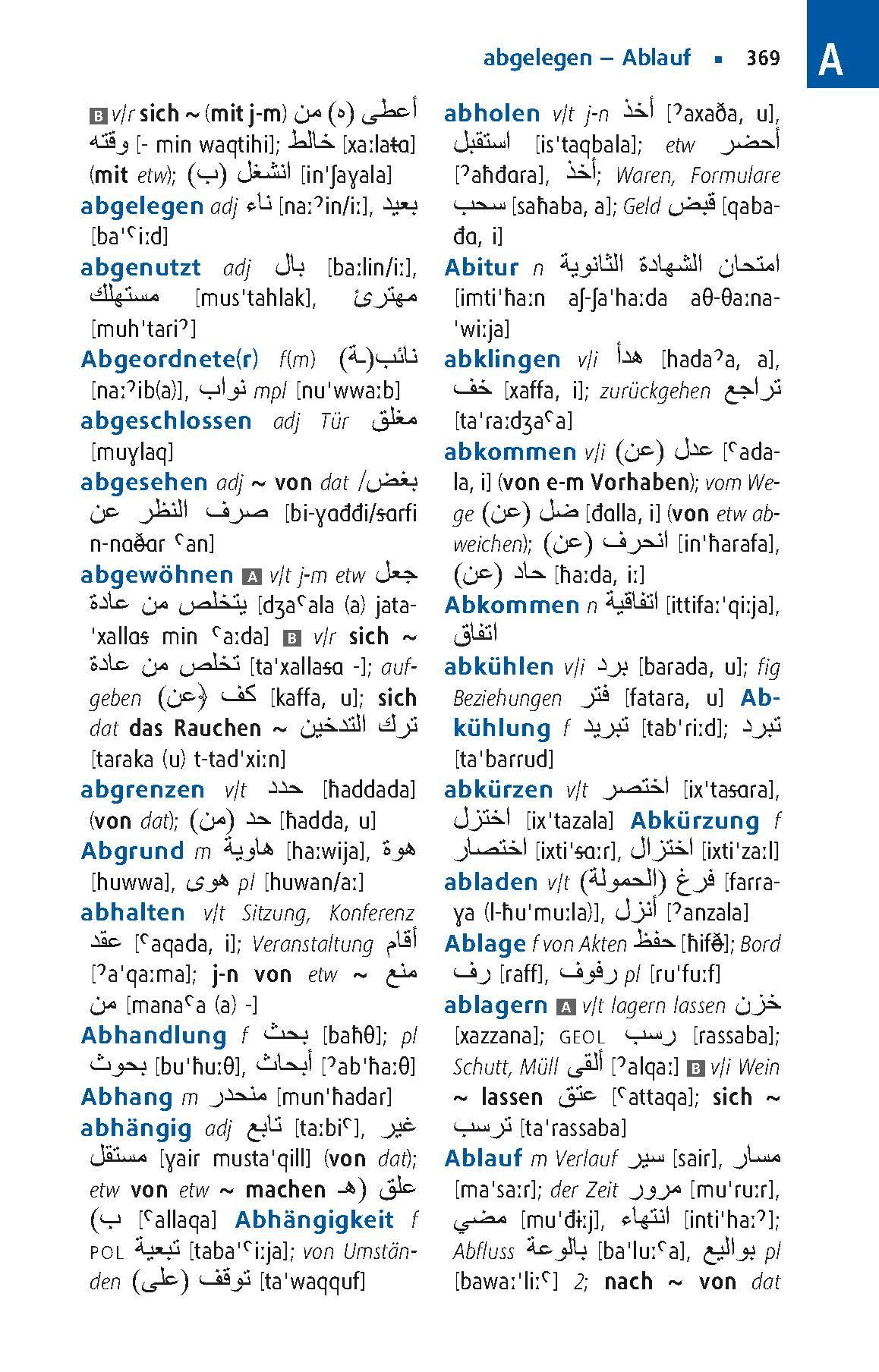 Beispielinhalt (Bild) Langenscheidt Praktisches Wörterbuch Arabisch