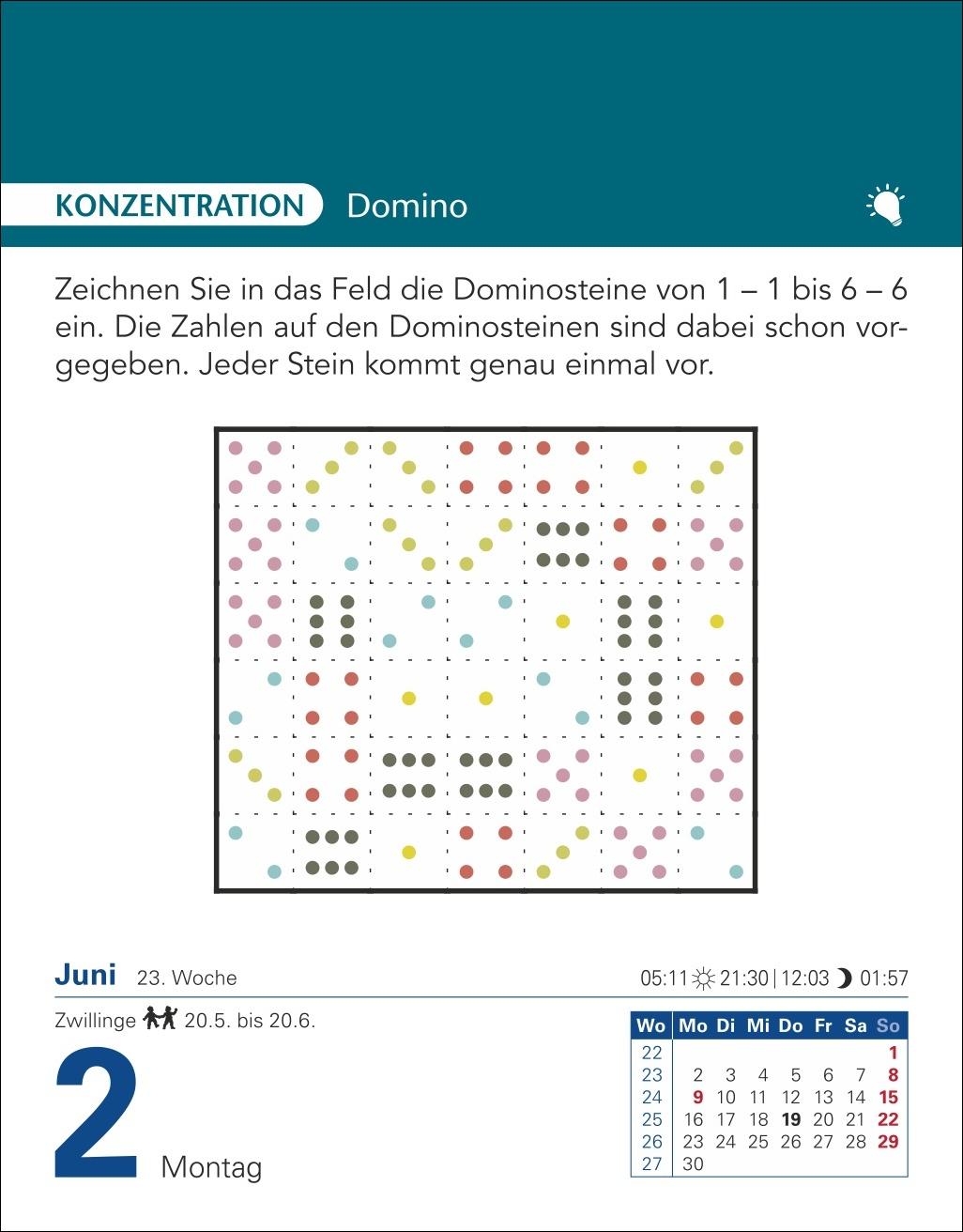 Beispielinhalt (Bild) Brain Jogging Tagesabreißkalender 2025 - Gedächtnis, Konzentration, Logik