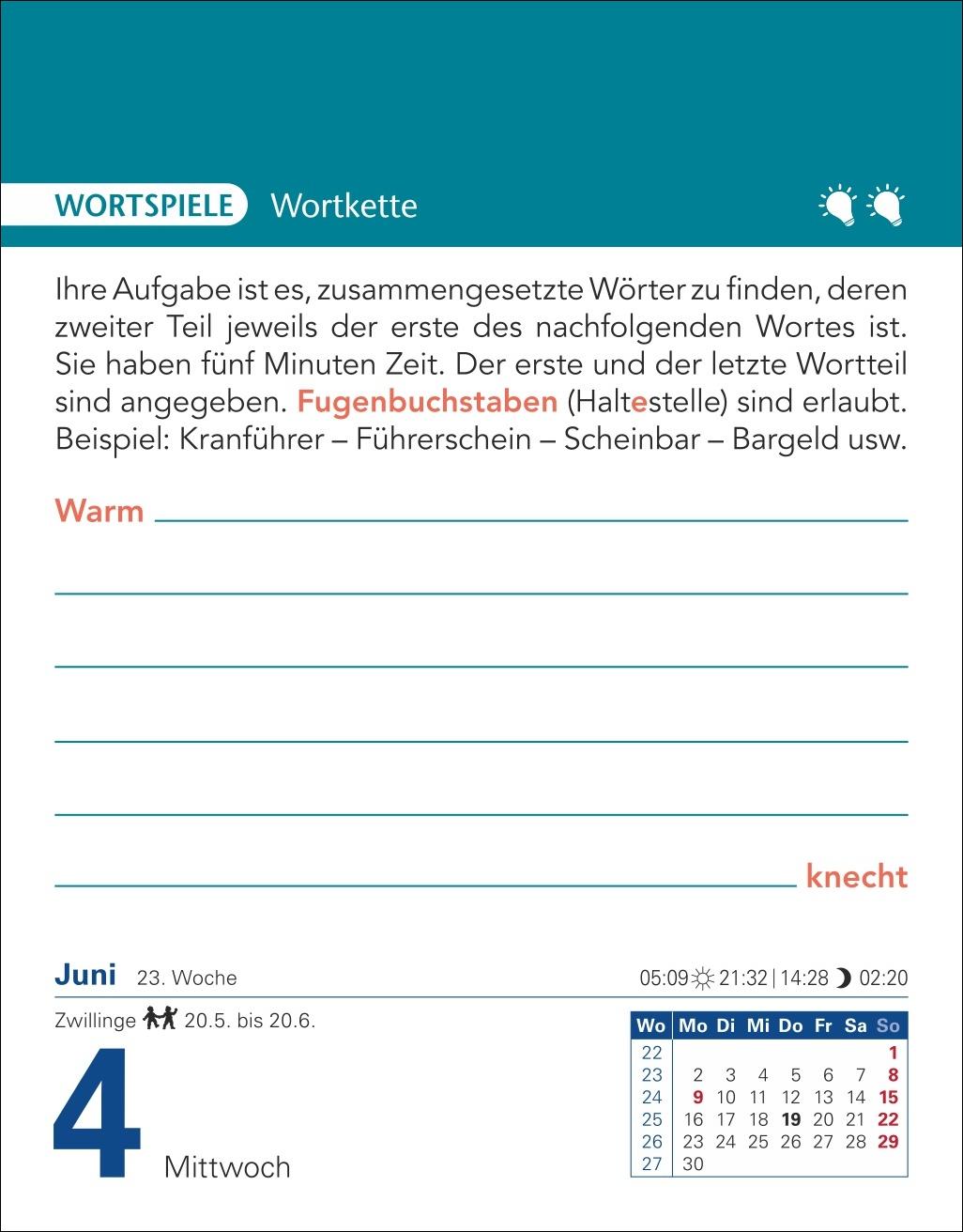 Beispielinhalt (Bild) Brain Jogging Tagesabreißkalender 2025 - Gedächtnis, Konzentration, Logik