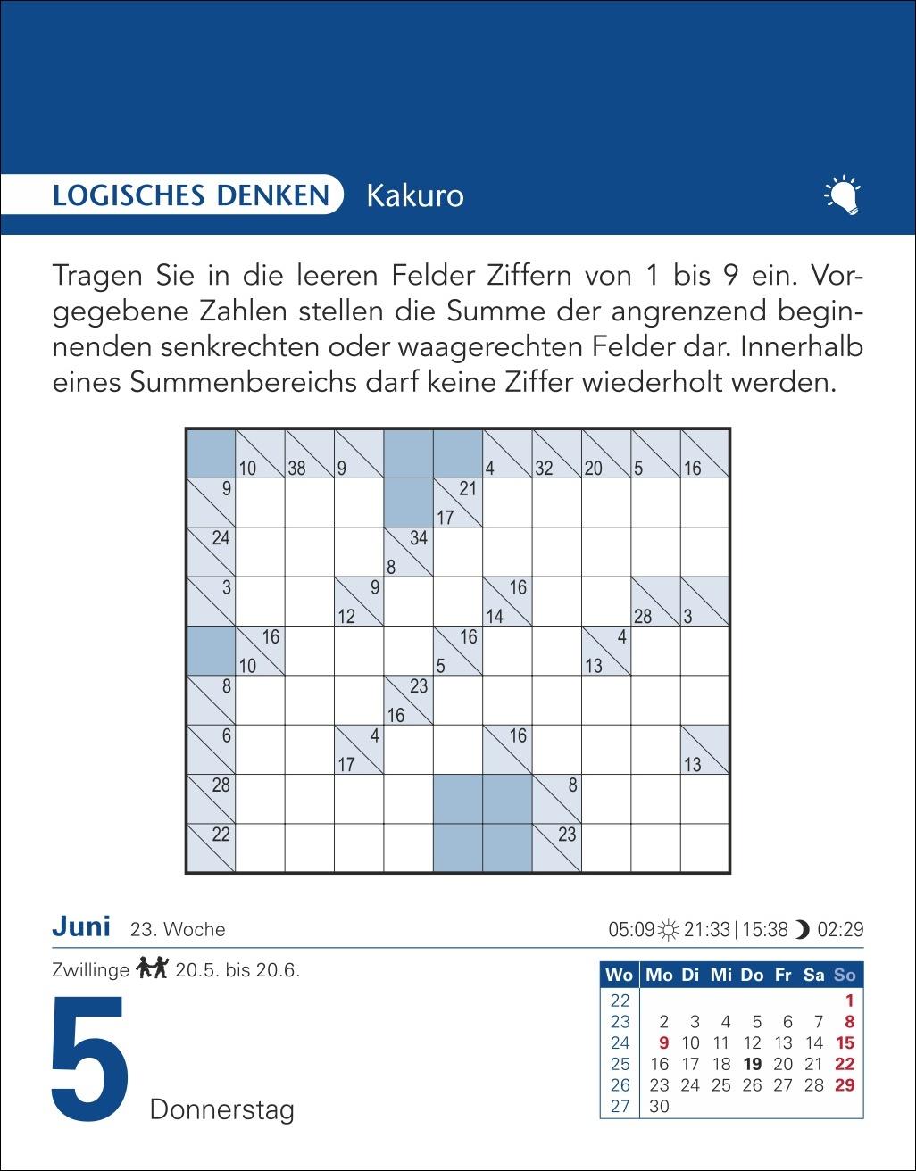 Beispielinhalt (Bild) Brain Jogging Tagesabreißkalender 2025 - Gedächtnis, Konzentration, Logik