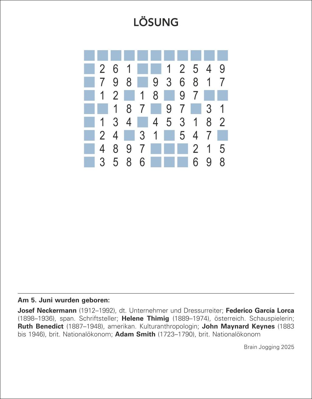 Beispielinhalt (Bild) Brain Jogging Tagesabreißkalender 2025 - Gedächtnis, Konzentration, Logik
