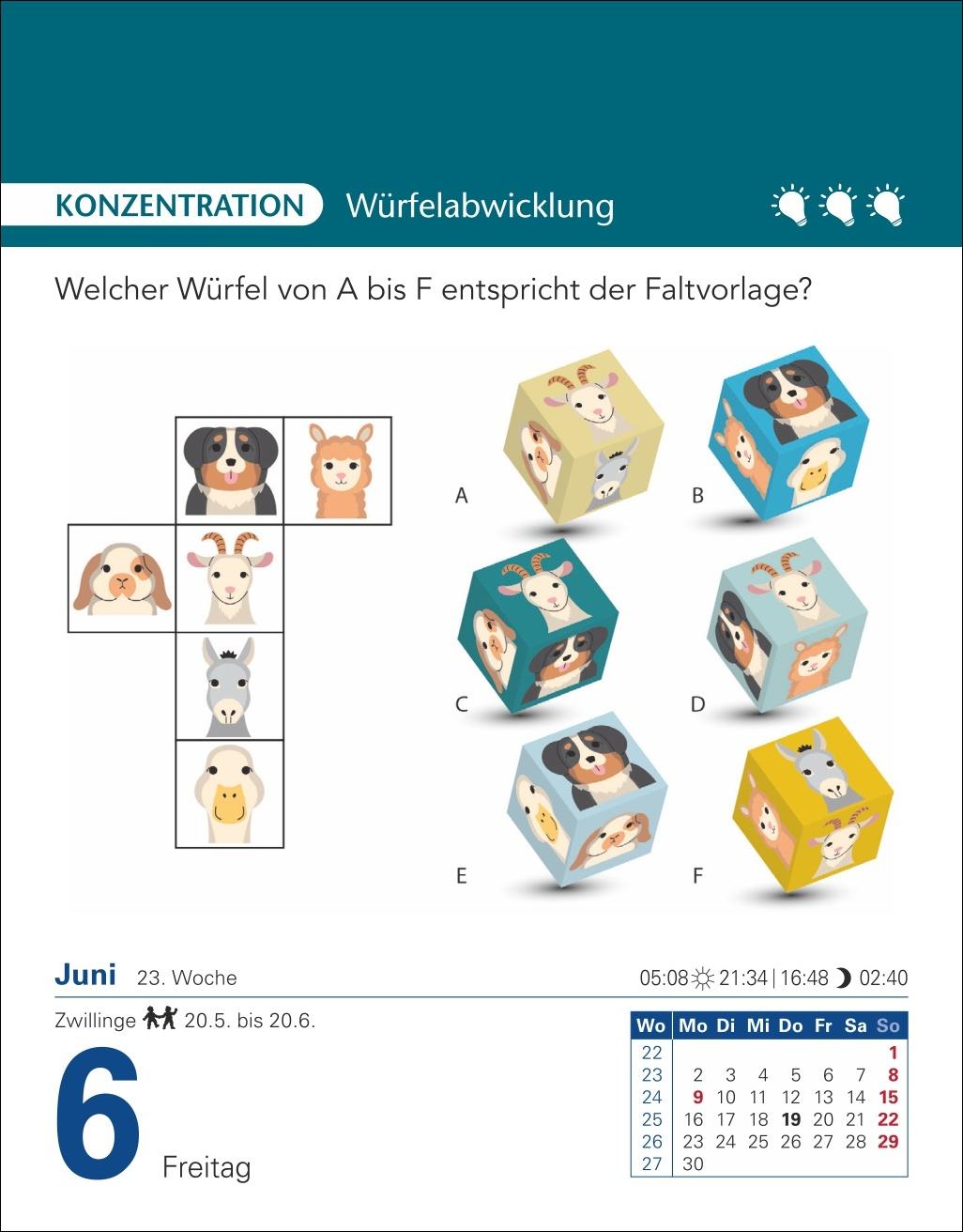 Beispielinhalt (Bild) Brain Jogging Tagesabreißkalender 2025 - Gedächtnis, Konzentration, Logik